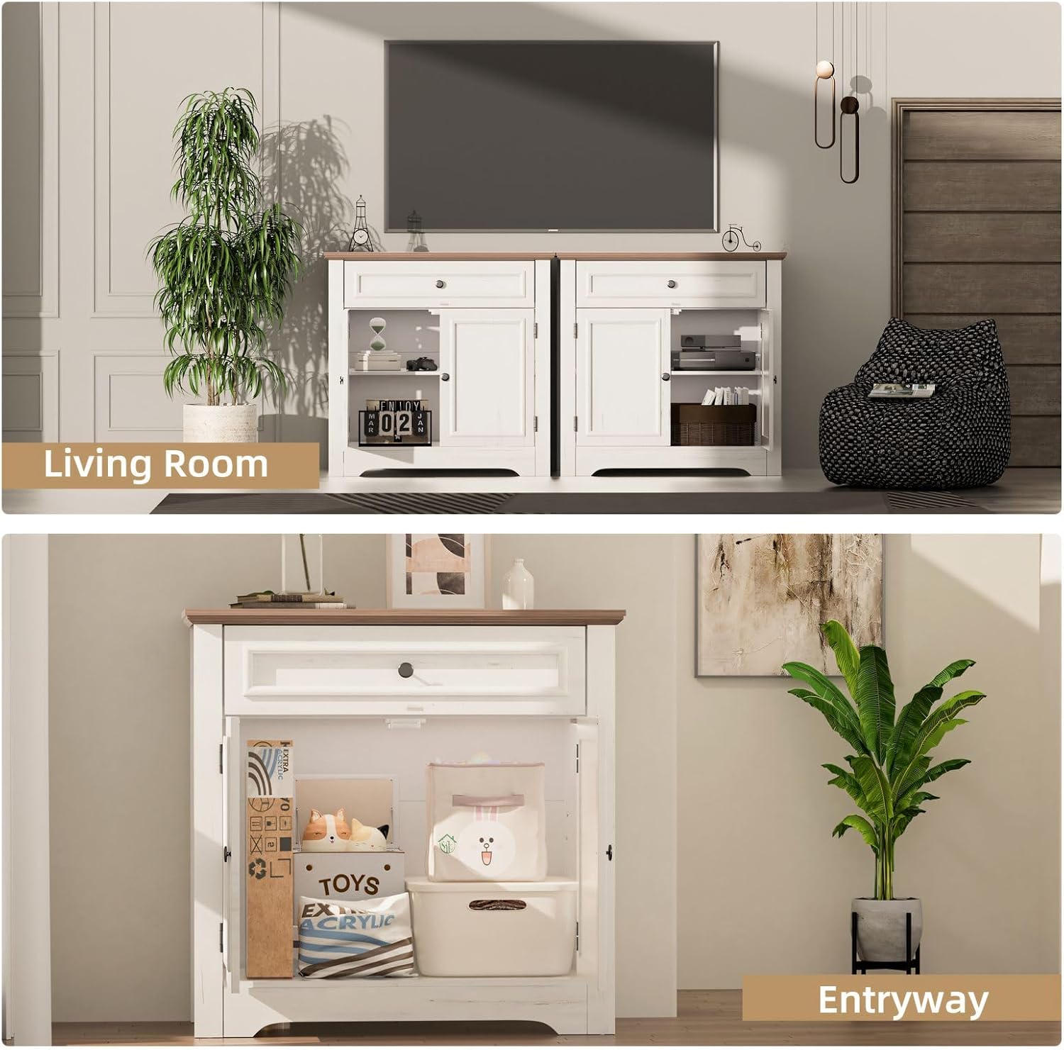 Buffet Cabinet with Storage and Drawer Sideboard Coffee Bar with Adjustable Shelves and Doors, White Accent Cabinet Credenza Console Organizer Modern Coffee Bar for Kitchen Dining Room Living Room - Image 7
