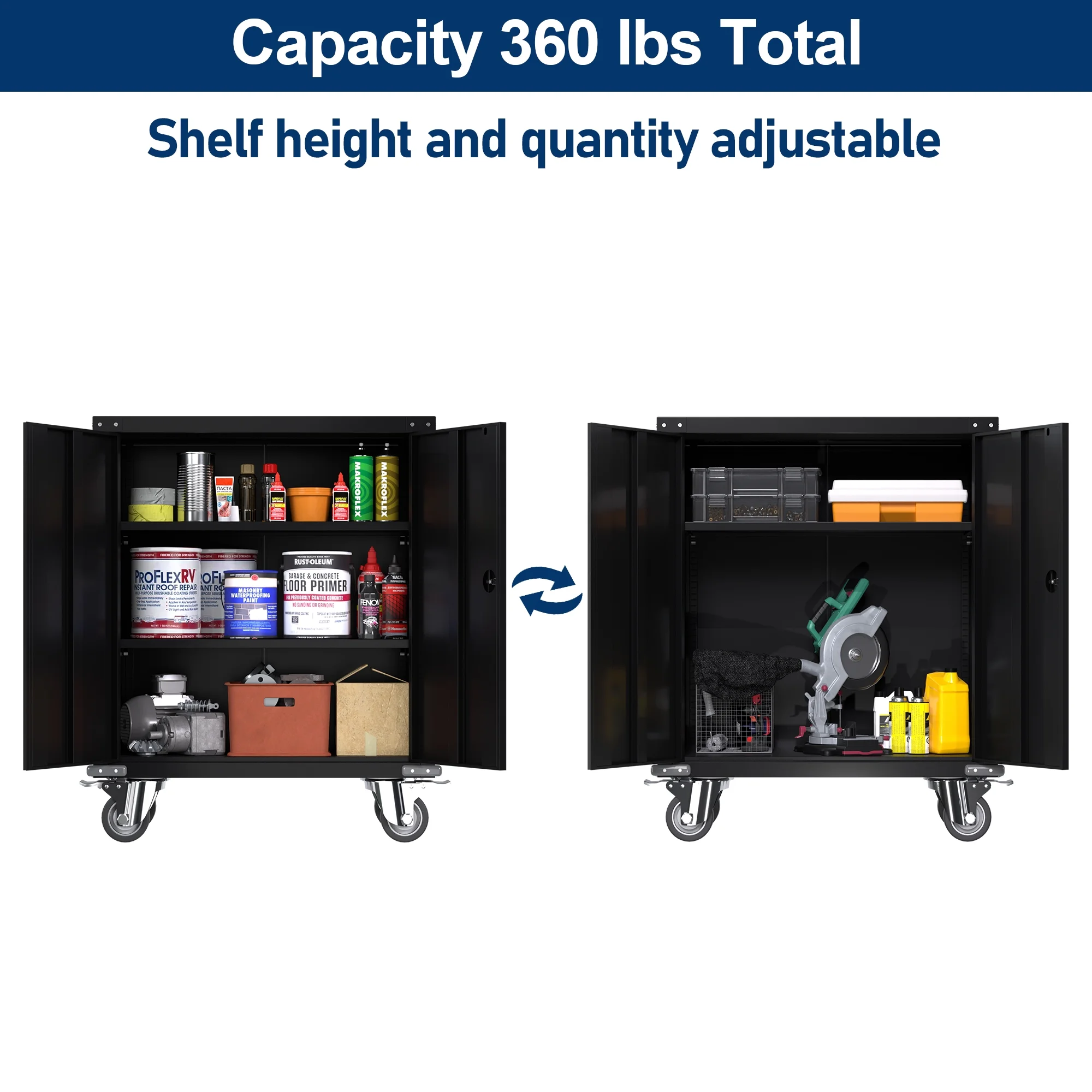 Aobabo Metal Storage Cabinet with Lock,Garage Storage Cabinet with Wheels,72In Steel Storage Cabinet for Garage Home Storage, Black Required-Assembly - Image 68