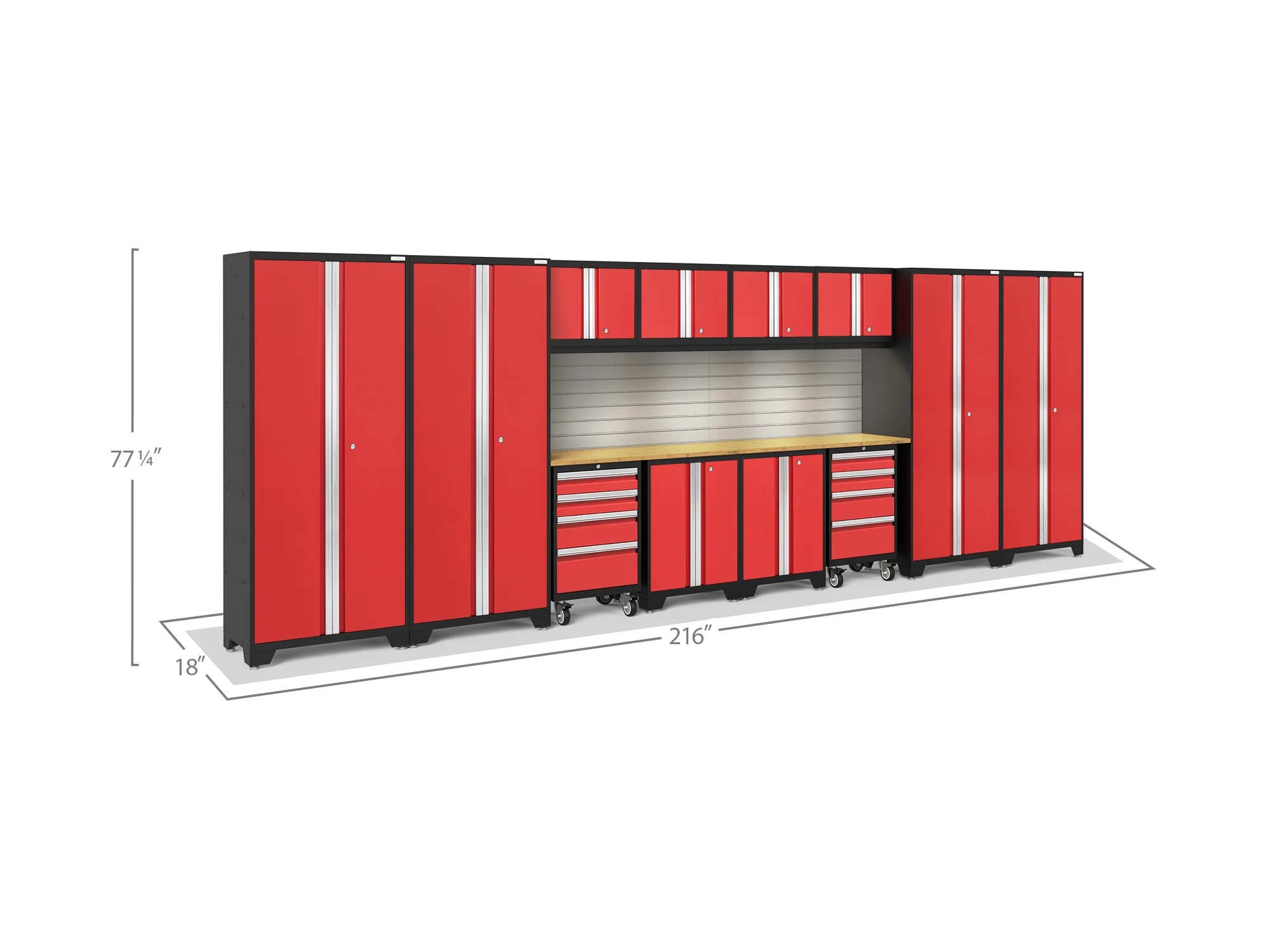 NewAge Products Bold Series Red 14 Piece Cabinet Set, Heavy Duty 24-Gauge Steel Garage Storage System, Slatwall / LED Lights Included - Image 2