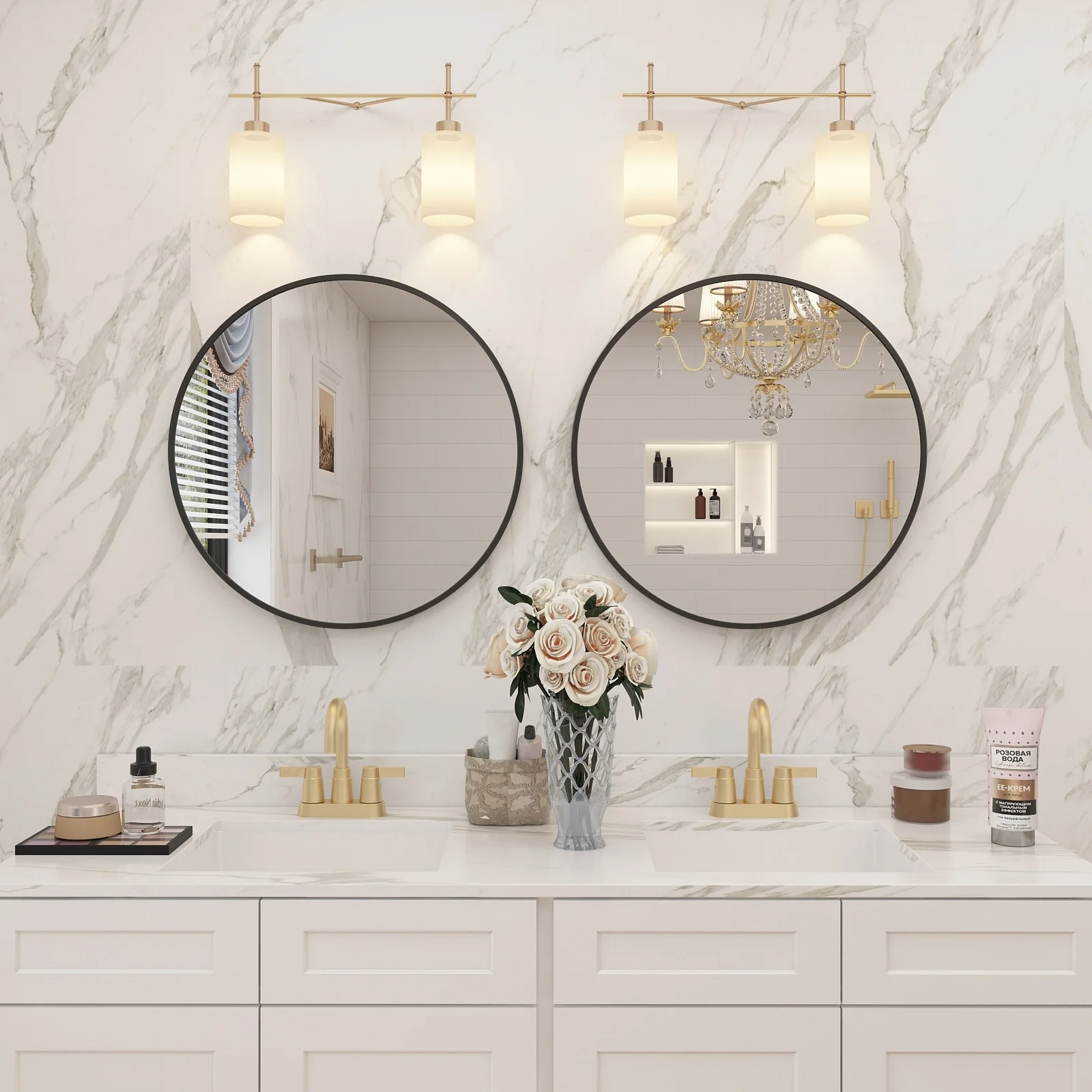 Round Metal Black Frame Bathroom Vanity Mirror, Wall Mounted Decorative Mirror - Image 44