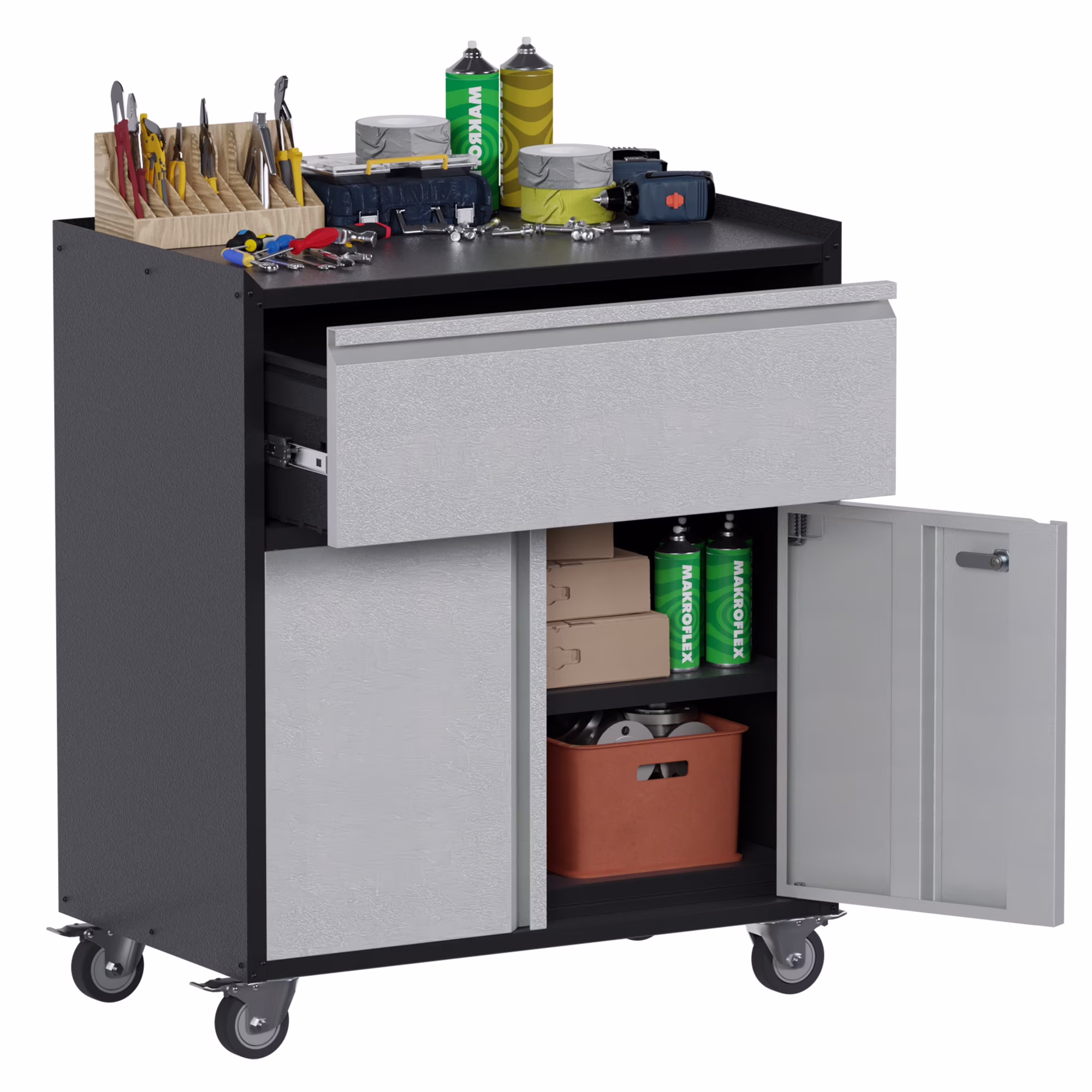 Aobabo Metal Storage Cabinet with Lock,Garage Storage Cabinet with Wheels,72In Steel Storage Cabinet for Garage Home Storage, Black Required-Assembly - Image 24