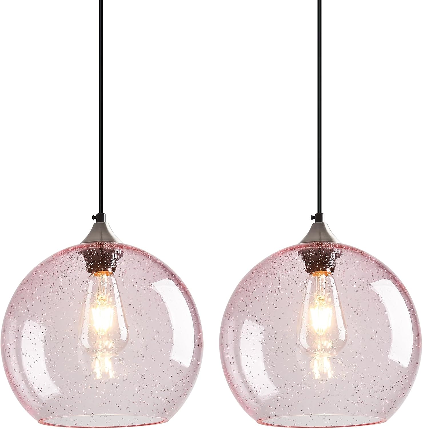 Amber Pendant Lights Kitchen Island 3 Pack, 5.9 in Seeded Glass Globe - Image 44