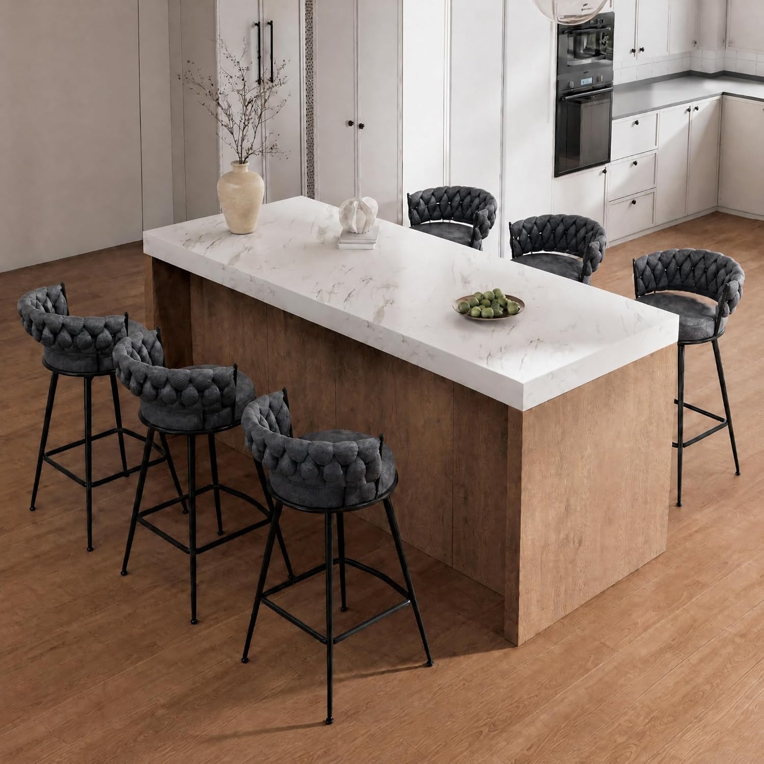 Bar Stools Set of 2 Upholstered Kitchen Counter Height Barstool Grey - Image 13