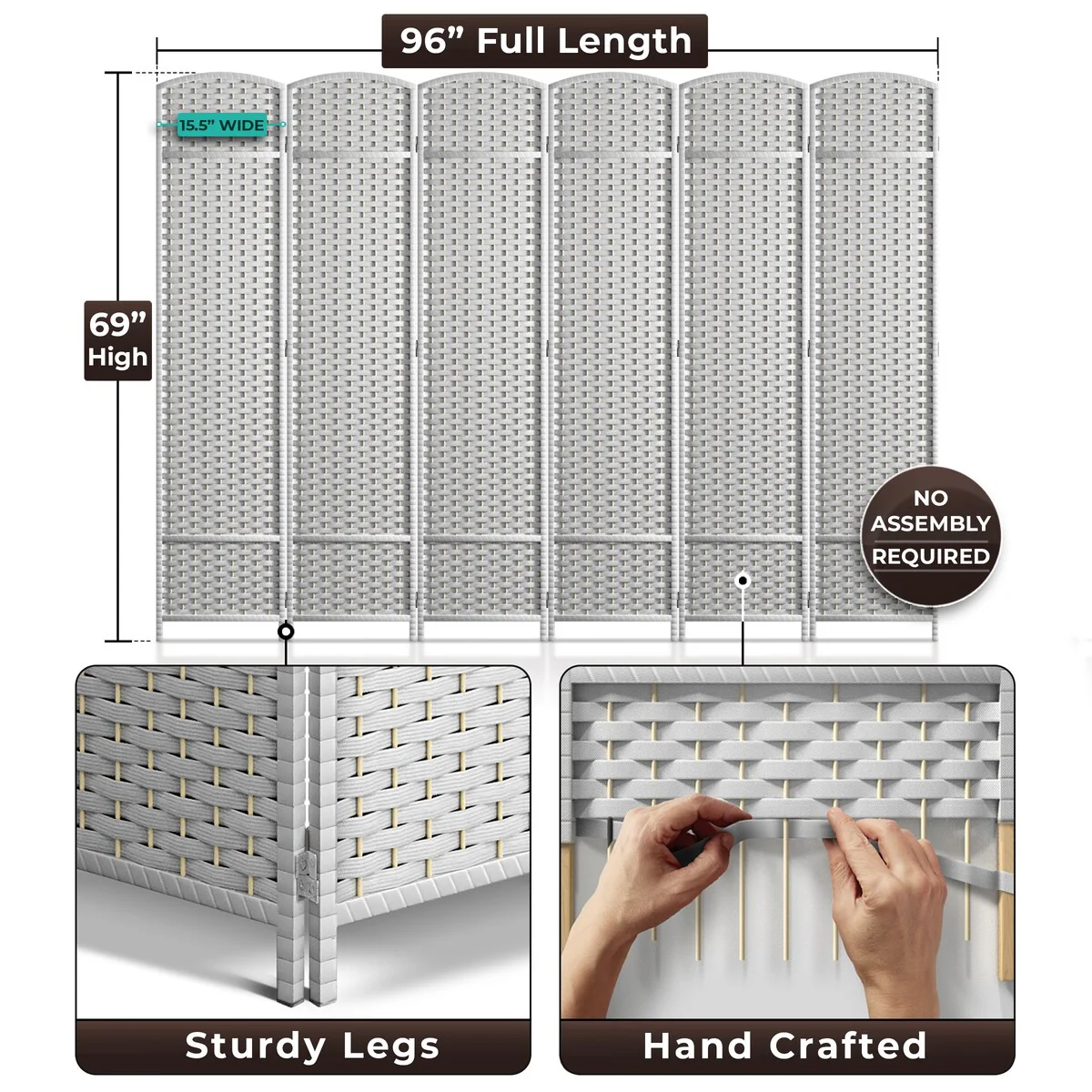 6 Panel Room Divider, 6ft Tall Extra Wide Folding Privacy Screen with Hand-Woven Mesh Panels - Image 20