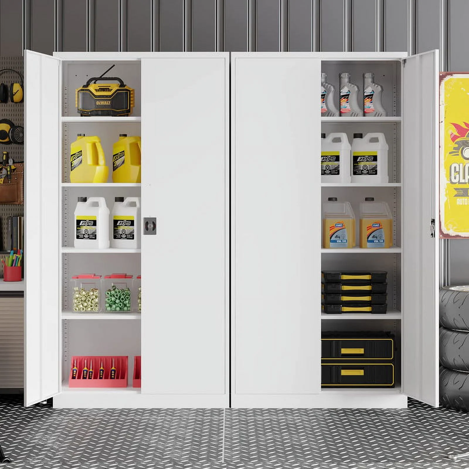 STANI Metal Storage Cabinet with Locking Doors, Garage Lockable Steel Cabinets with 4 Doors and 5 Shelves for Home, Garage, Pantry Workshop Warehouse - Image 10
