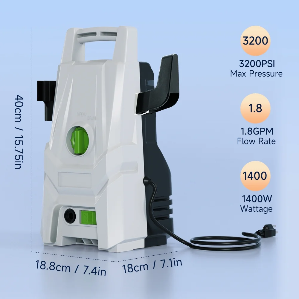 TOPTENG Electric Pressure Washer 3200PSI Max 1.8GPM High Pressure Power Washer Electric Powered 1400W Portable Pressure Cleaner Machine with 6 Nozzles Fence and Deck Cleaning - Image 11