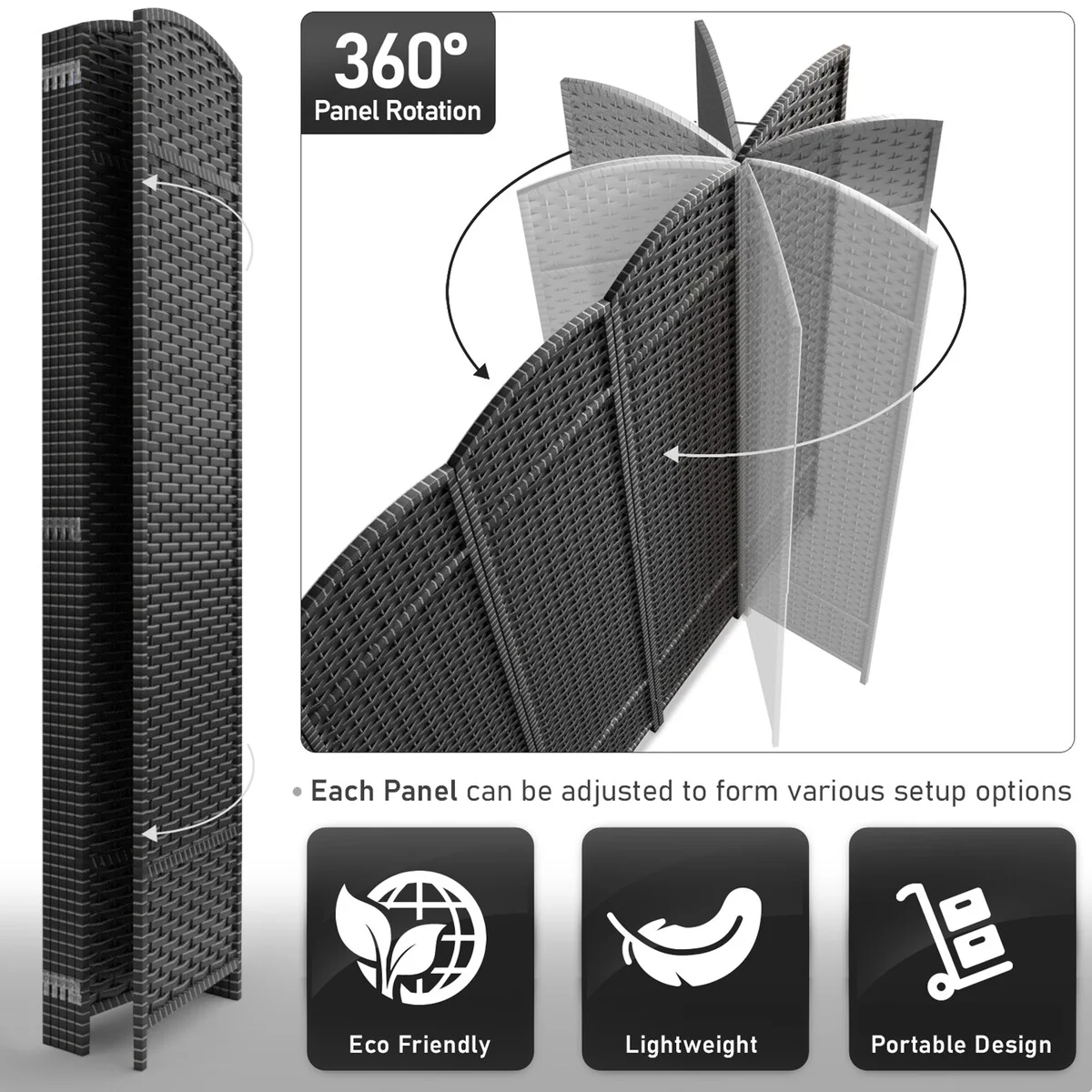 6 Panel Room Divider, 6ft Tall Extra Wide Folding Privacy Screen with Hand-Woven Mesh Panels - Image 14