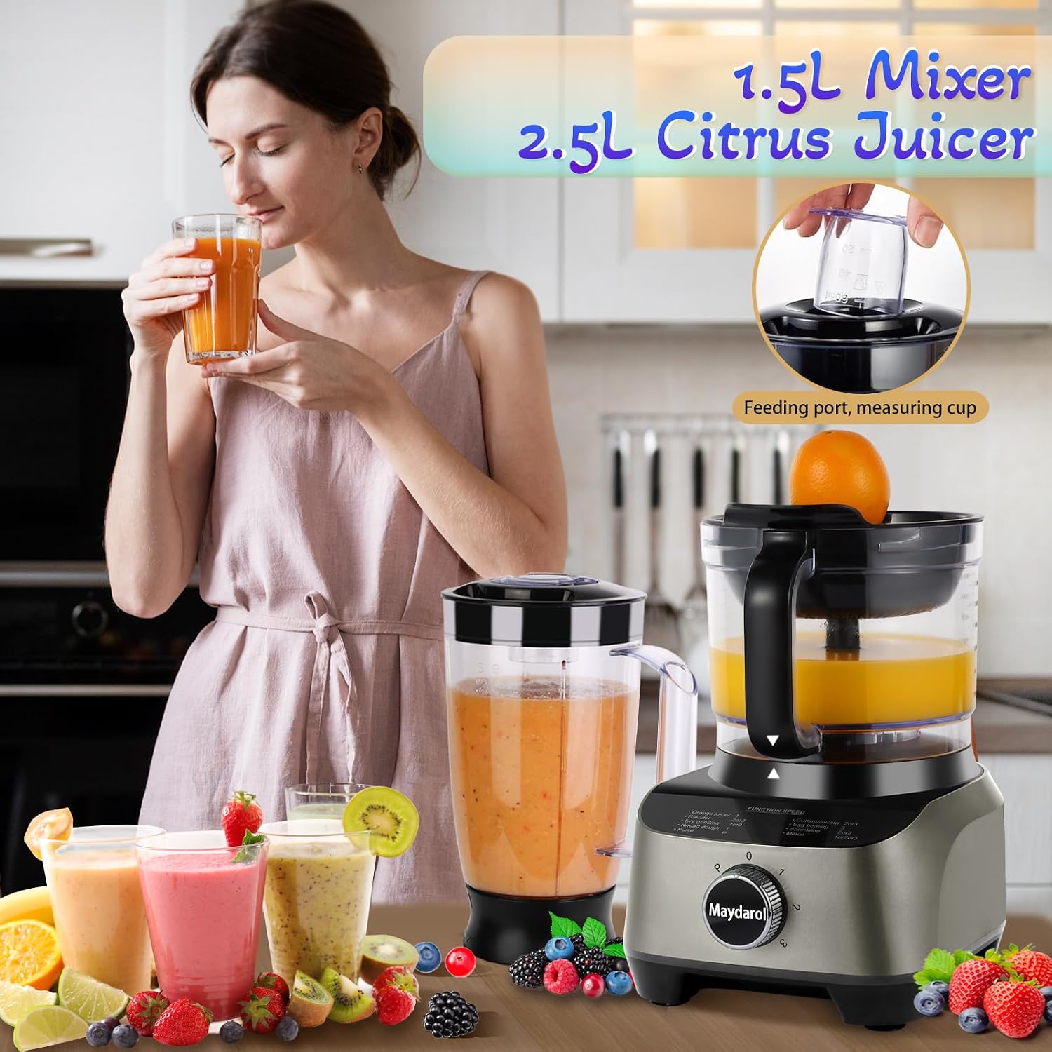 14 Cup Food Processor, 11-in-1 Food Processor and Blender Combo with Large Chute, 51 oz for Smoothies & Ice, for Chopping, Grinding, Slicing, Shredding, Purees & Dough, Dishwasher Safe - Image 3