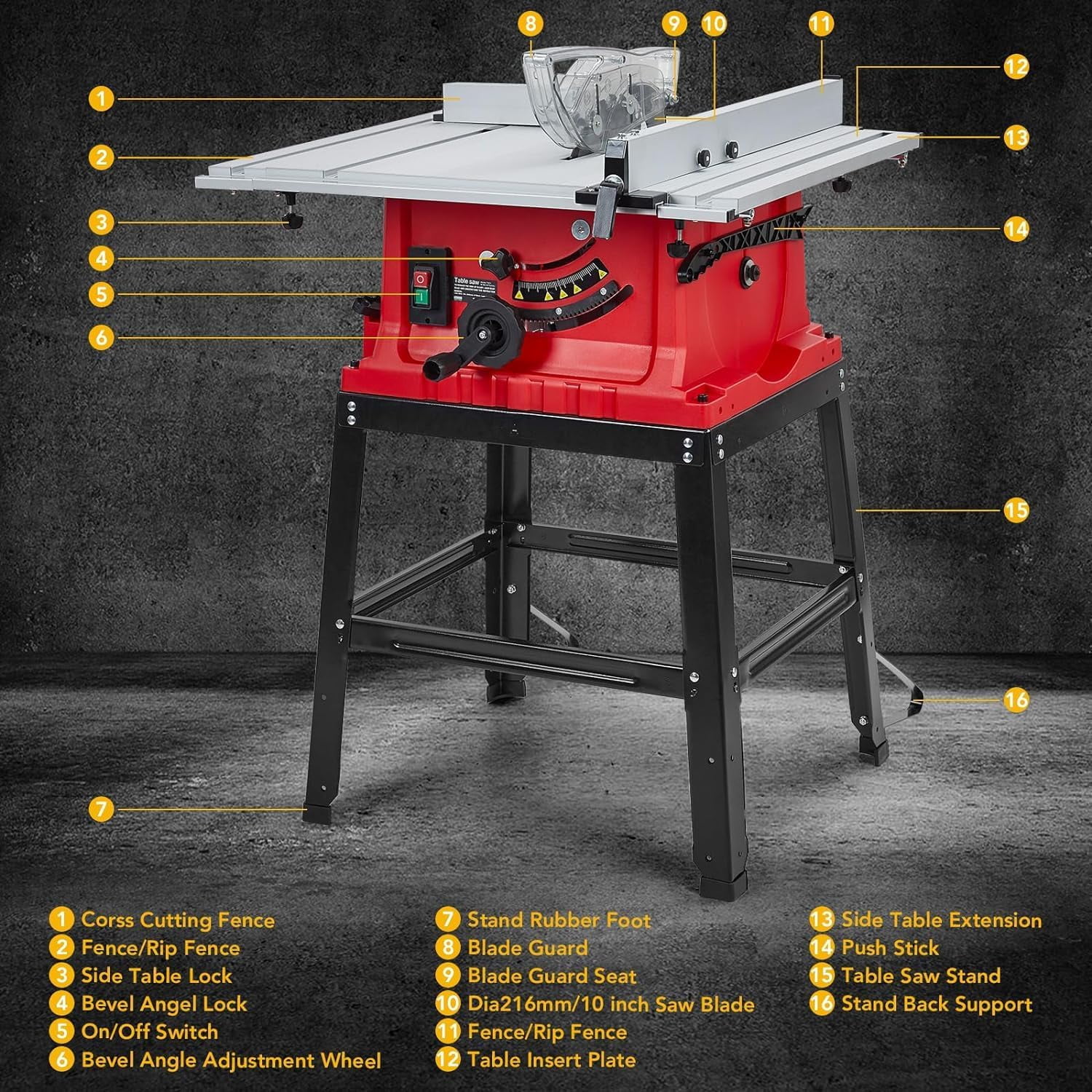 Wpond 1800W, 15A 10in Portable Table Power Saw, 5000 RPM - Image 6