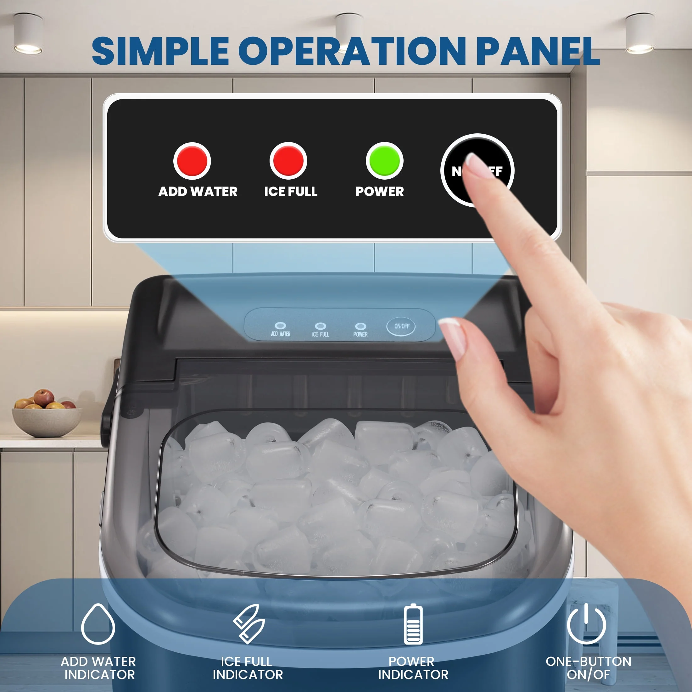 KISSAIR Countertop Ice Maker, Self-Cleaning Portable Ice Maker Machine with Handle, 9 Bullet-Shaped Ice Cubes Ready in 6 Mins, 26Lbs/24H with Ice Scoop and Basket for Home/Kitchen/Party - Image 5