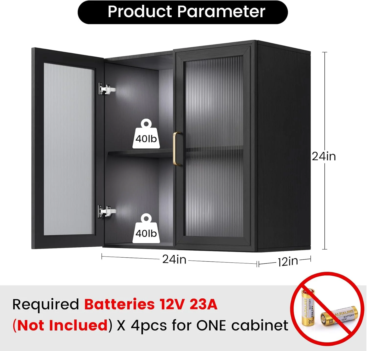 Wall Storage Cabinets - Led Upper Kitchen Laundry Wall Mounted Cabinets with Acrylic Glass 3 Doors and Shelves, 36'Wide - Image 9