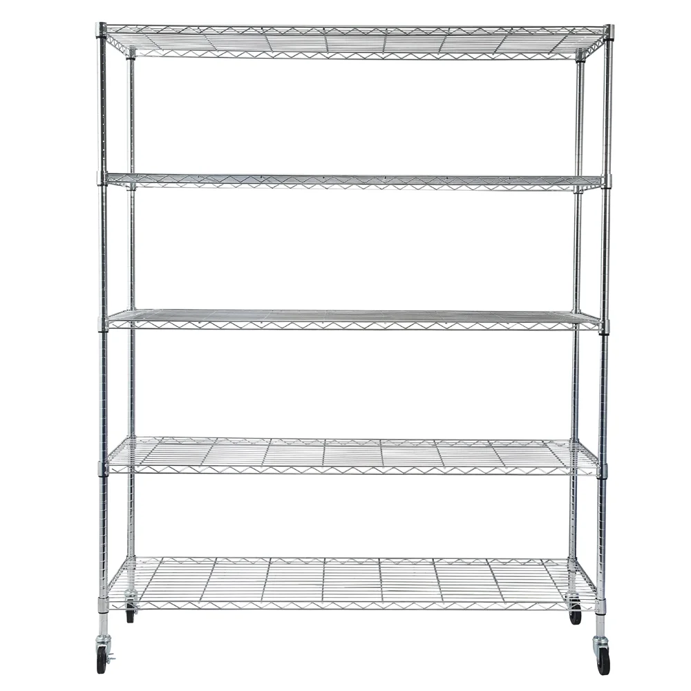 Tcbosik 5-Tier Heavy Duty Metal Storage Rack, NSF Certified Rolling Wire Shelving Unit with Adjustable Shelves for Home Office, Silver - Image 4