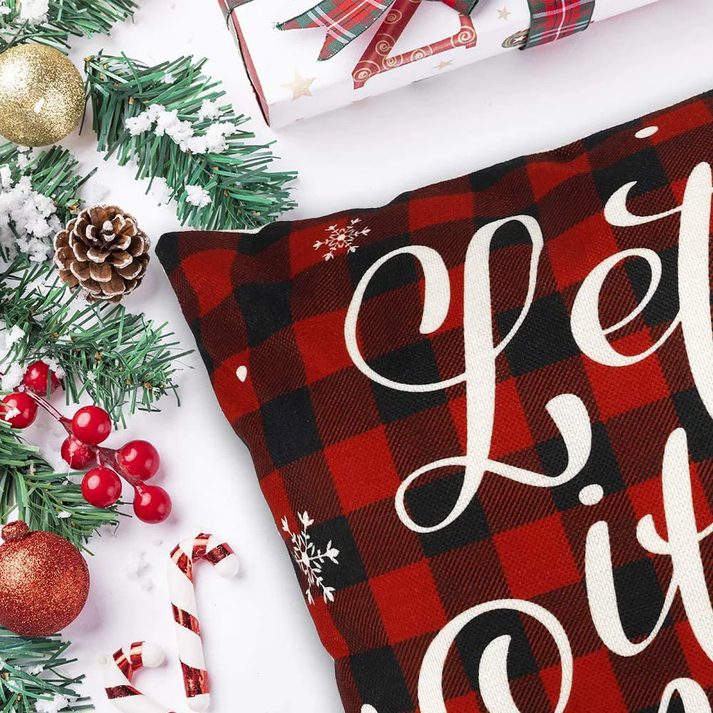 DecorX Christmas Pillow Covers 18x18 Set of 4 Farmhouse Black and Red Buffalo Check Plaid Throw Pillow Covers Outdoor Rustic Linen Pillow Case for Sofa Couch Christmas Decorations - Image 5