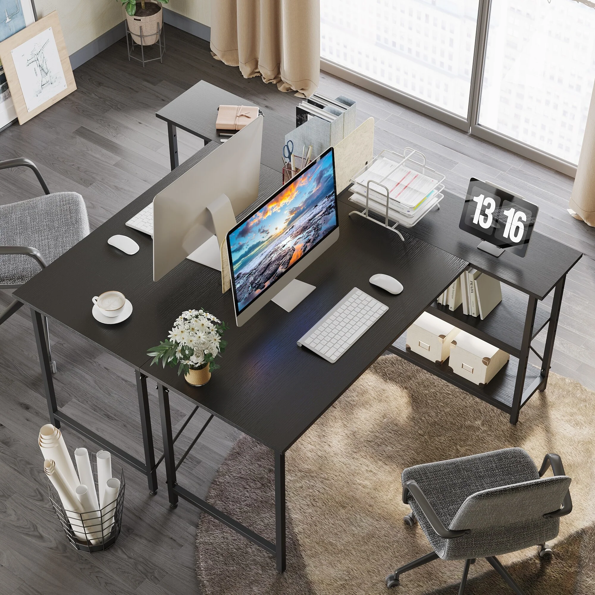 Small L Shaped Computer Desk with Storage Shelves, Compact Corner Workstation for Home Office and Study - Image 87