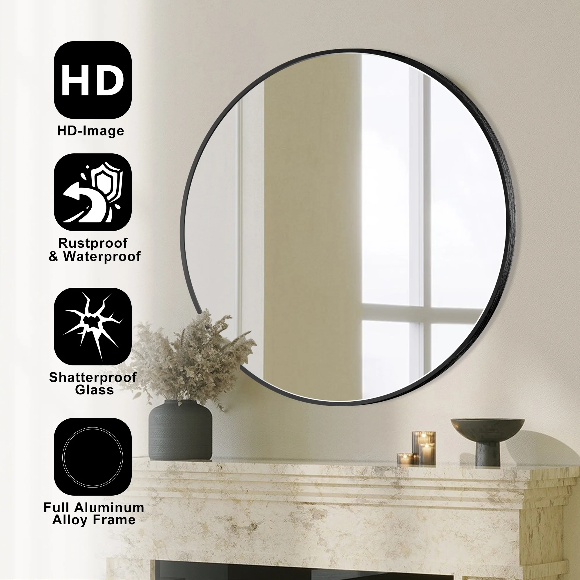 Modern Round Bathroom Vanity Mirror, Wall Mounted Circular Mirror for Bathroom, Bedroom and Home Decor - Image 40