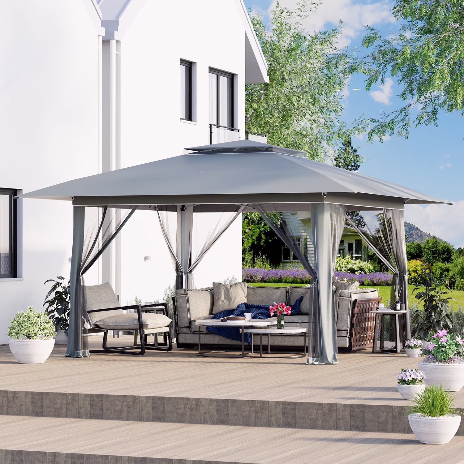 AVAWING 12x12 ft Outdoor Pop-up Canopy Party Tent Easy Setup Patio Wedding Tent, Khaki - Image 5