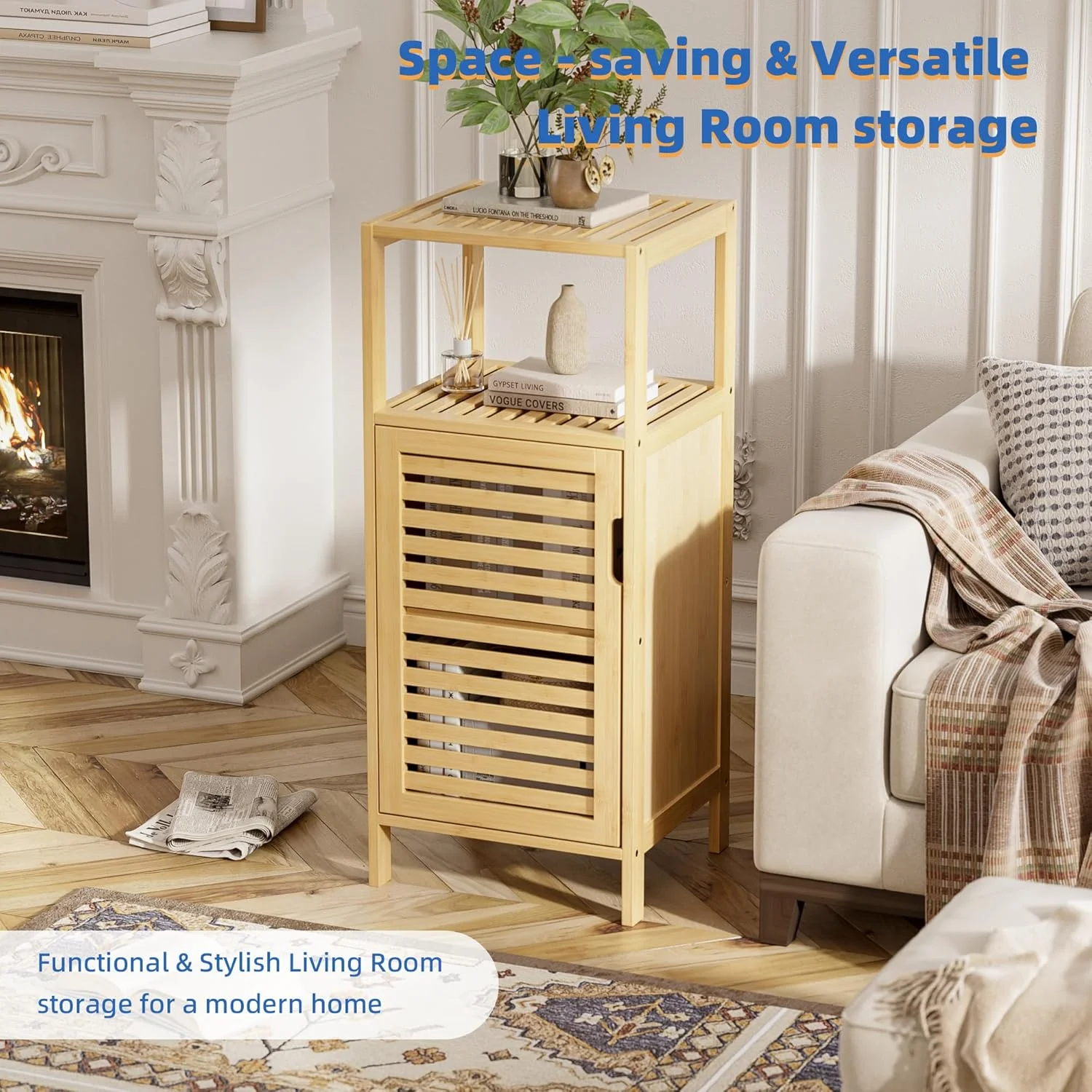 Bathroom Cabinet, Bamboo Floor Cabinet Free Standing, 4 Tier Sofa Side Storage Cupboard for Living Room Kitchen Bedroom - Image 4