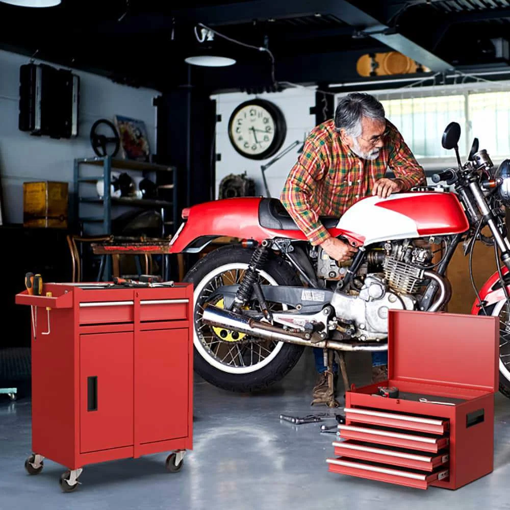 Demifill 2-in-1 Tool Chest and Cabinet with 5 Sliding Drawers, Large Storage Space and Detachable Design, Red - Image 9
