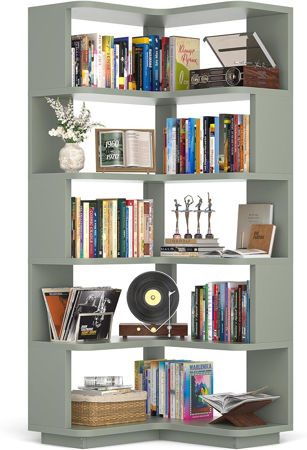 Corner Book Shelf, 6-Shelf L Shaped Corner Bookshelf with Baffle - Image 4