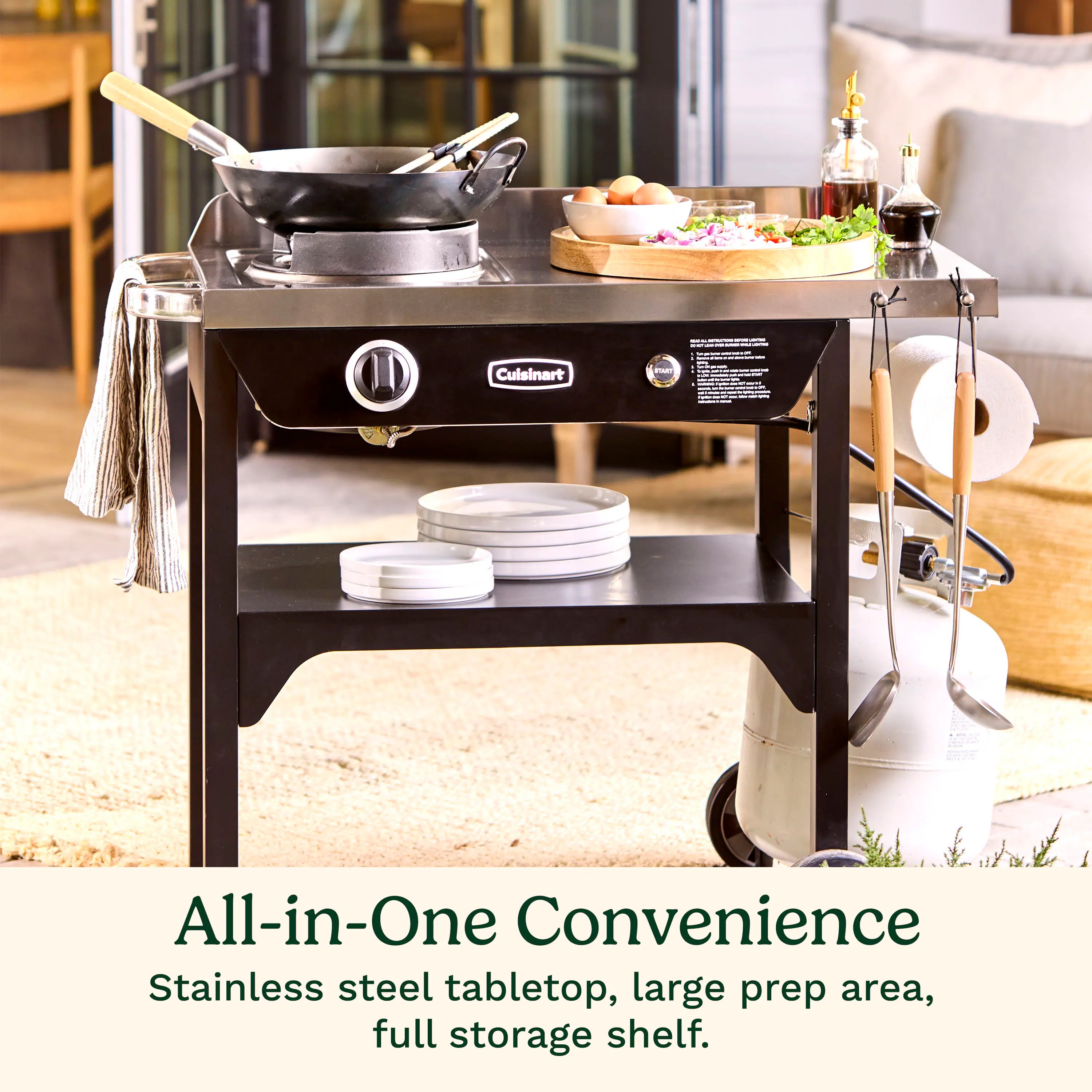 Outdoor Wok Station, 50,000 BTU Propane Outdoor Wok Burner w Prep Table, 14 Carbon Steel Wok for Stir Fry, Searing, BBQ Black - Image 5