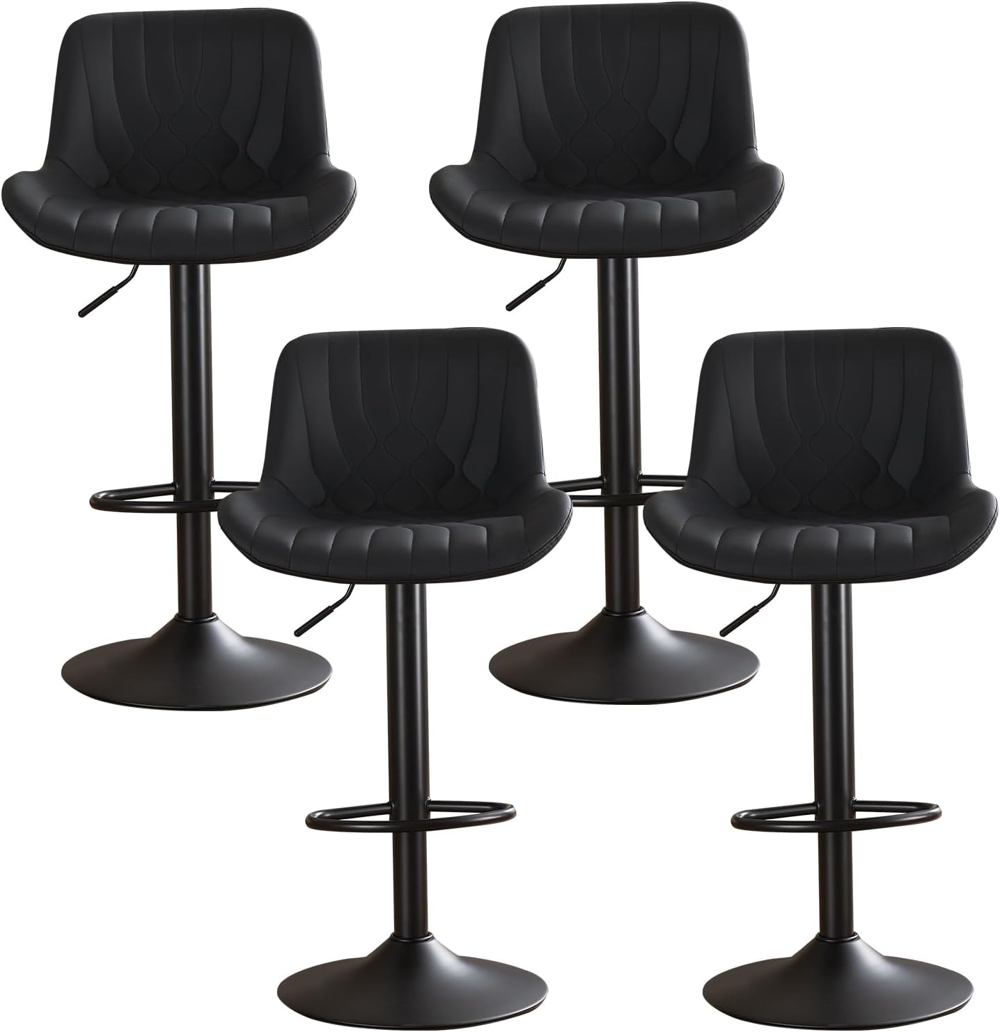 Modern Adjustable Bar Stools Set of 2,Swivel Backs with Faux Leather Counter Height for Kitchen Island Breakfast Bar Chairs Padded Seats for Bar(Black) - Image 10