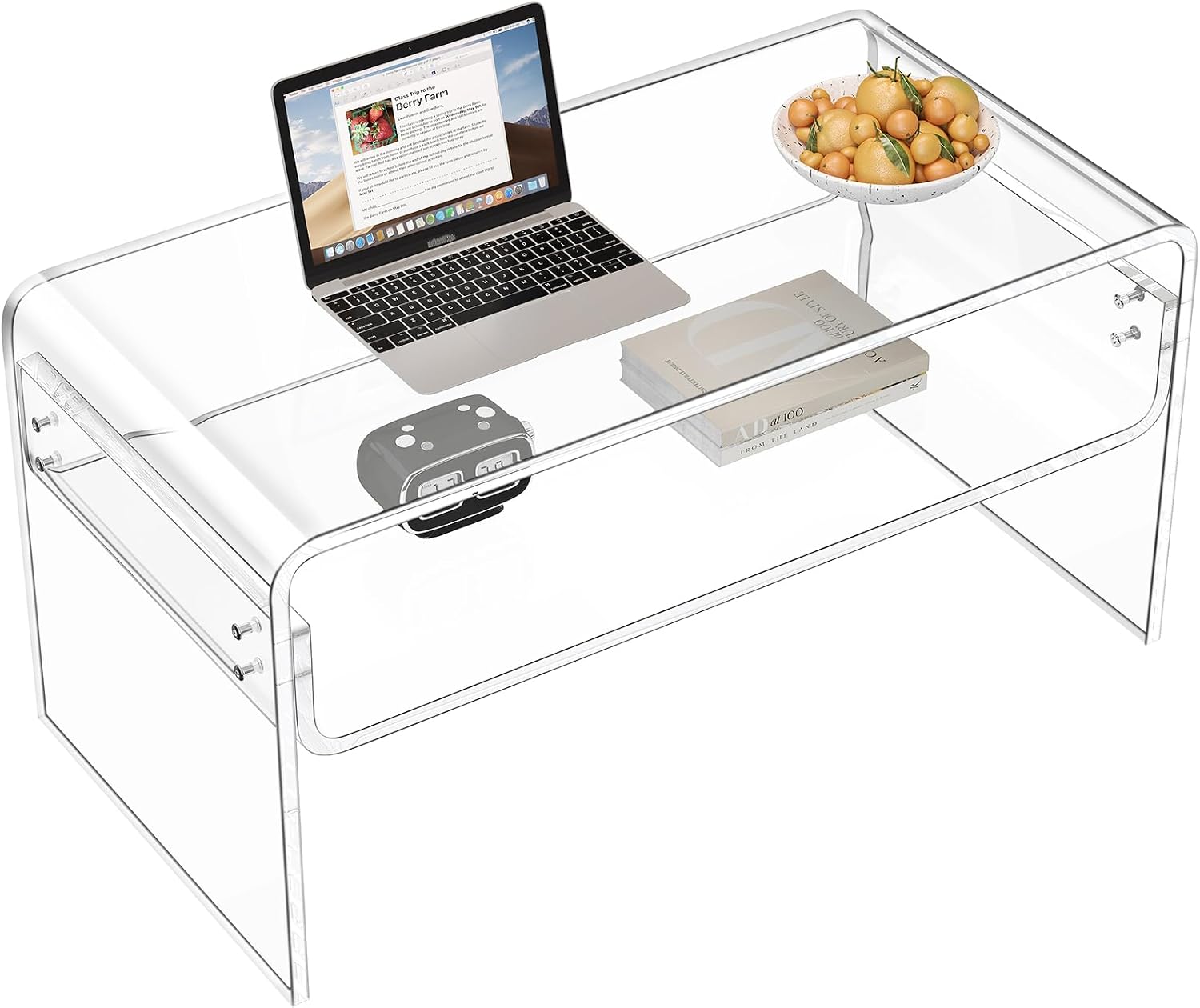 Acrylic Coffee Table, Orange Rectangle Side Table Furniture, Modern Tea Table with Open Storage for Living Room, Office Reception and Bedroom - Image 2