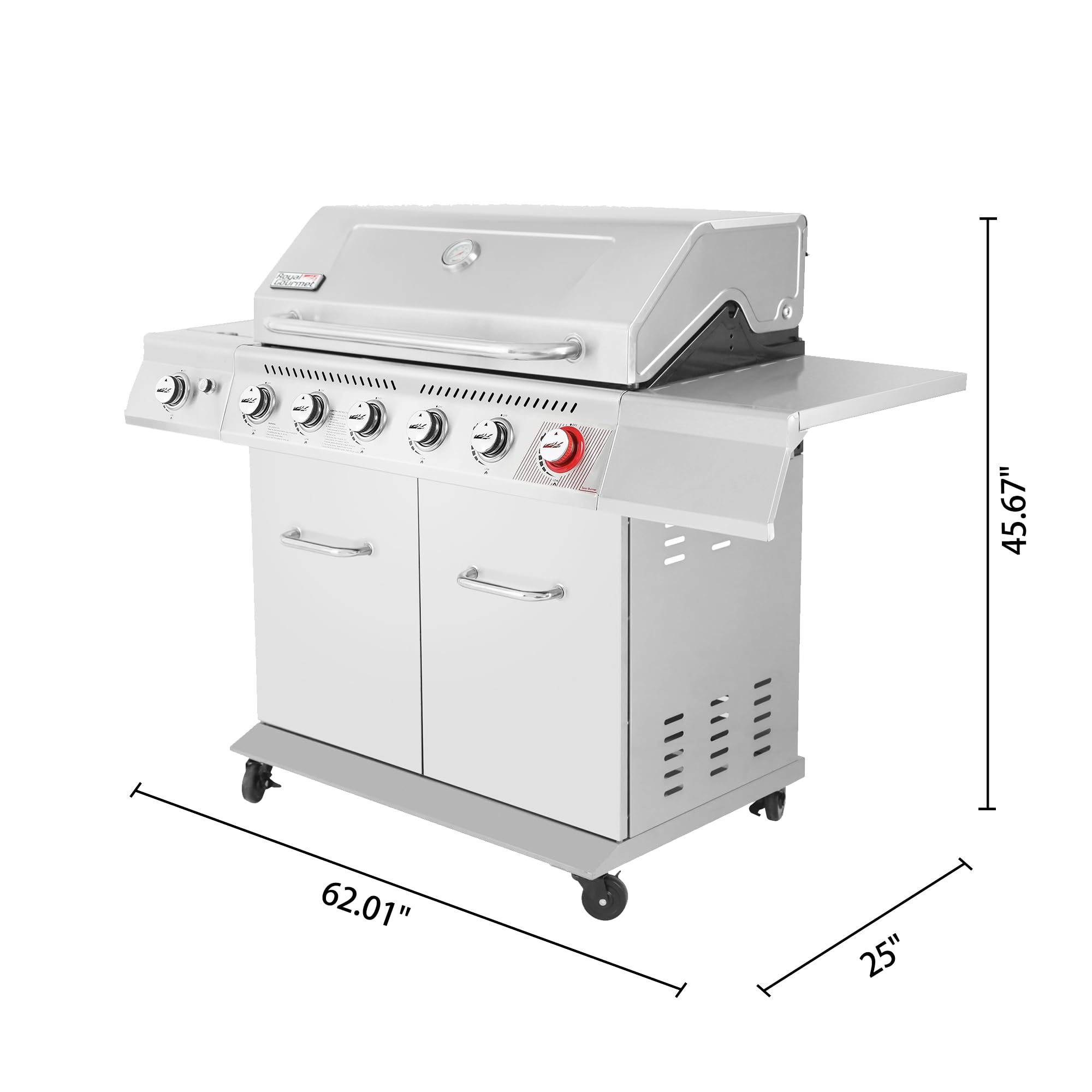 Stainless Steel 6-Burner Gas Grill – 74,000 BTU with Sear & Side Burner, Cabinet Style - Image 6