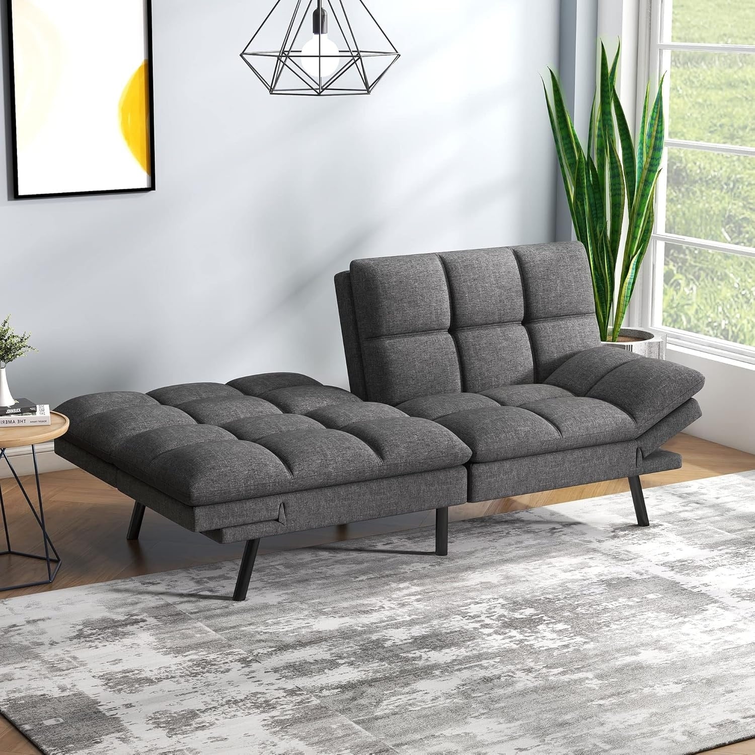 Convertible Futon Sofa Bed with Memory Foam, Foldable Loveseat Sleeper with Adjustable Armrests - Image 10