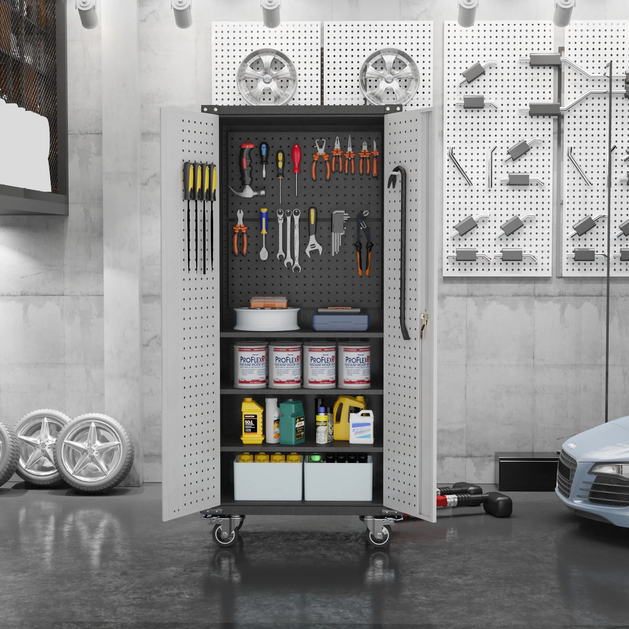 SUPEER 71" Metal Storage Cabinets with Wheels and Pegboards, Industrial Cabinet with 2 Drawers and 2 Adjustable Shelves,, Assembly Required - Image 53