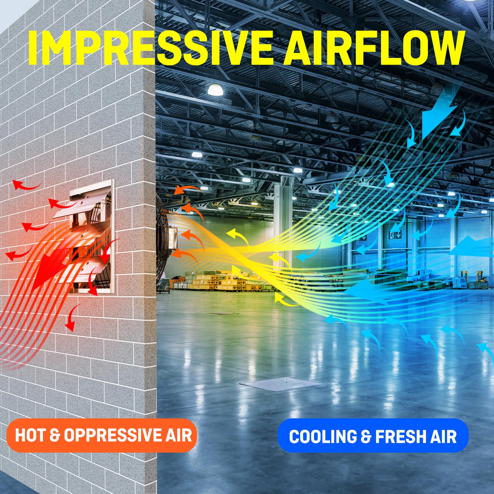 12 Inch Wall Mounted Exhaust Fan with Thermostat, High Velocity Ventilation Fan for Garage, Workshop and Home Ventilation - Image 6