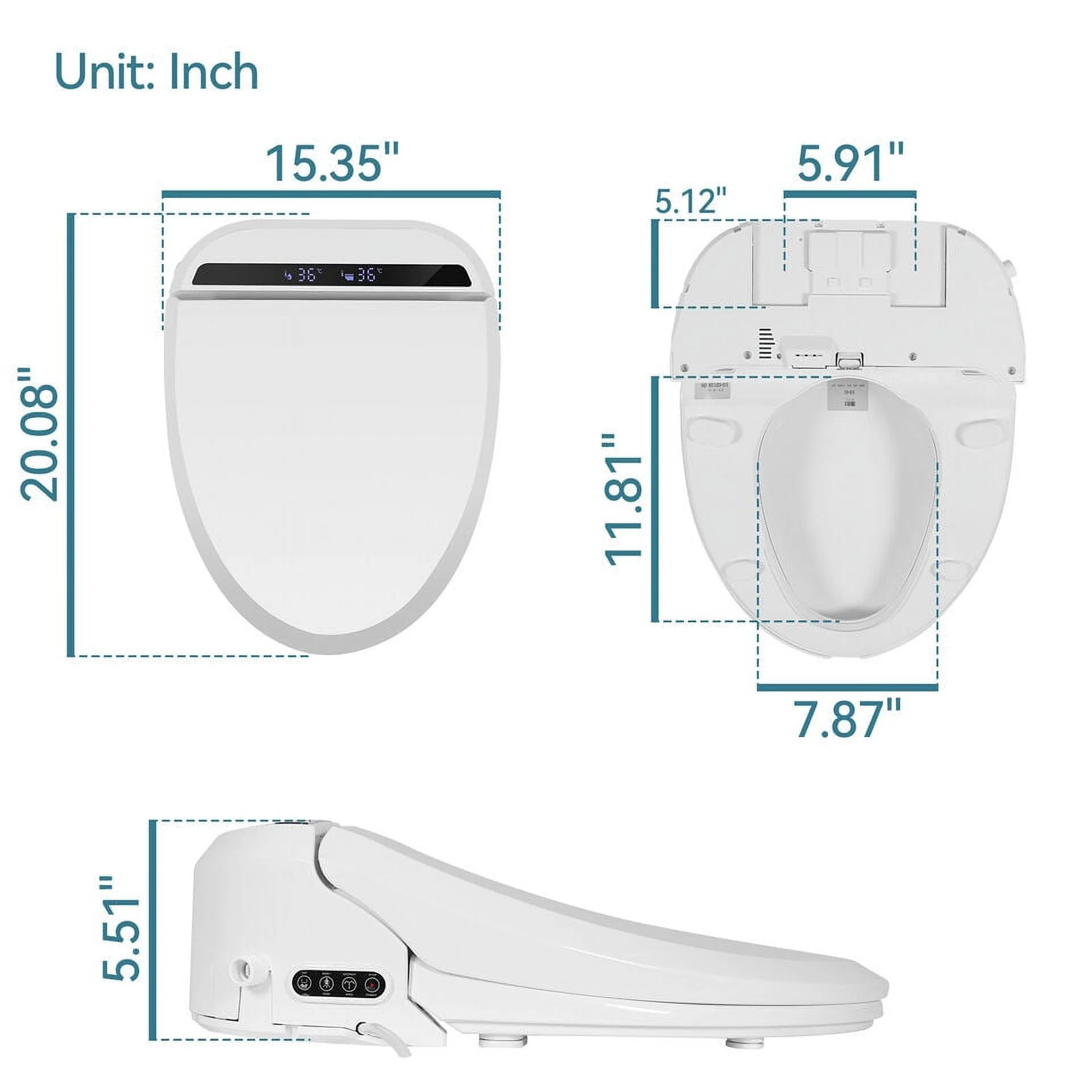 PULUOMIS Elongated Electronic Bidet Toilet Seat White with Heated Seat and Self-Cleaning Nozzle - Image 7