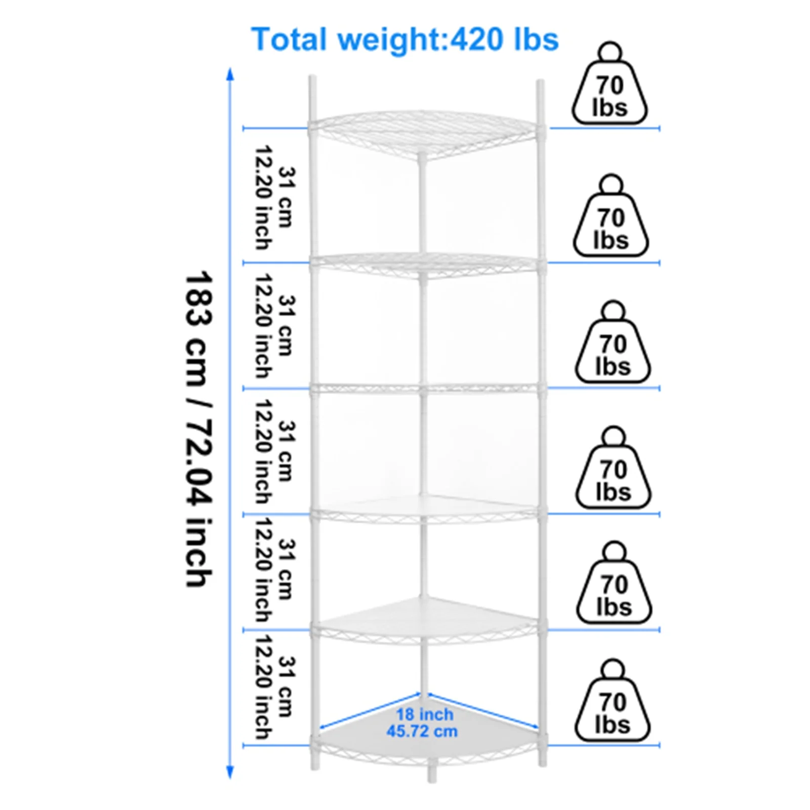 6 Tier Corner Storage Shelves, Wire Shelving Unit, Adjustable Metal Heavy Duty Free Standing Corner Storage Display Chrome Rack for Laundry Bathroom Kitchen Pantry Closet, Chrome - Image 11