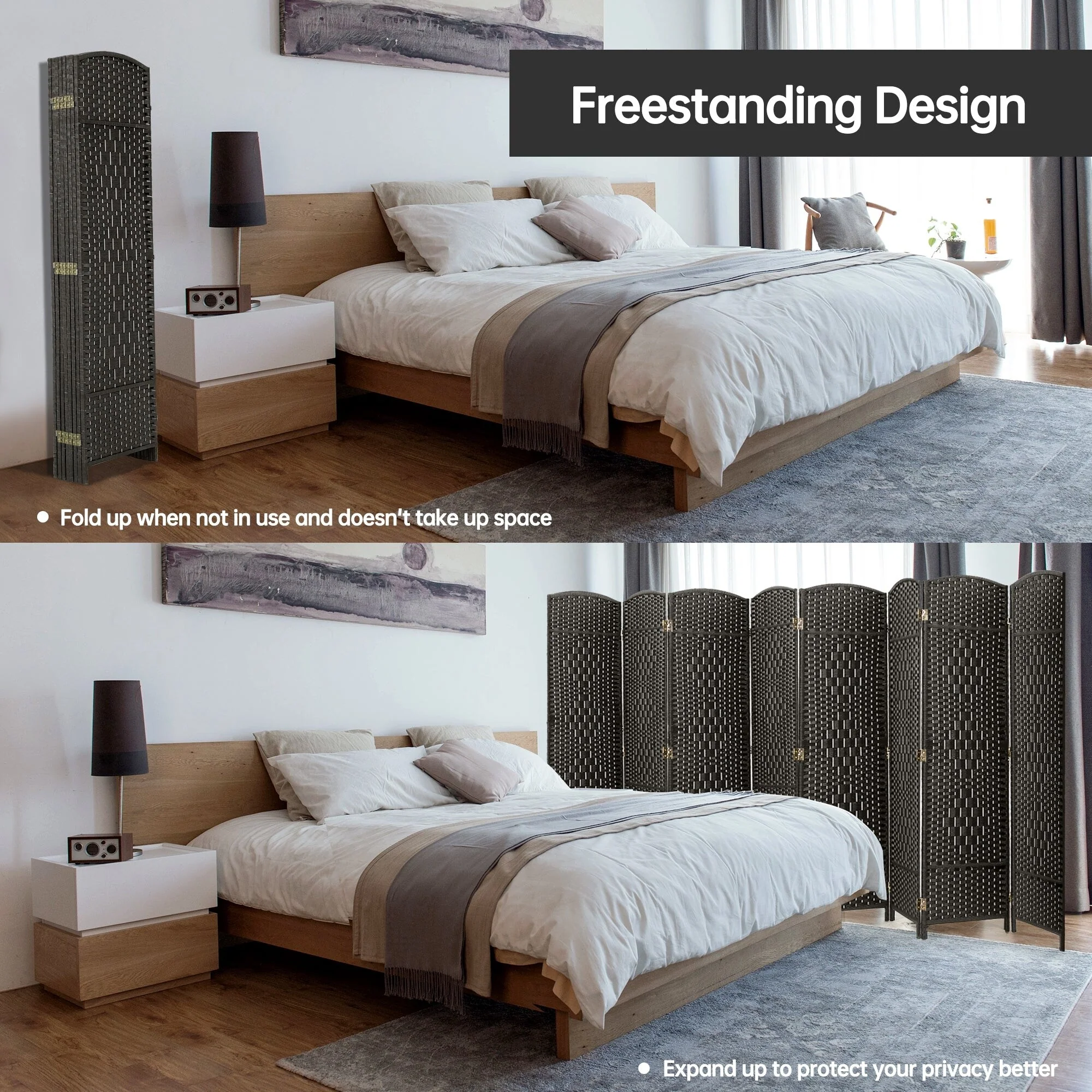 6 FT Tall Woven Fiber Room Divider, Freestanding Folding Privacy Screen - Image 55