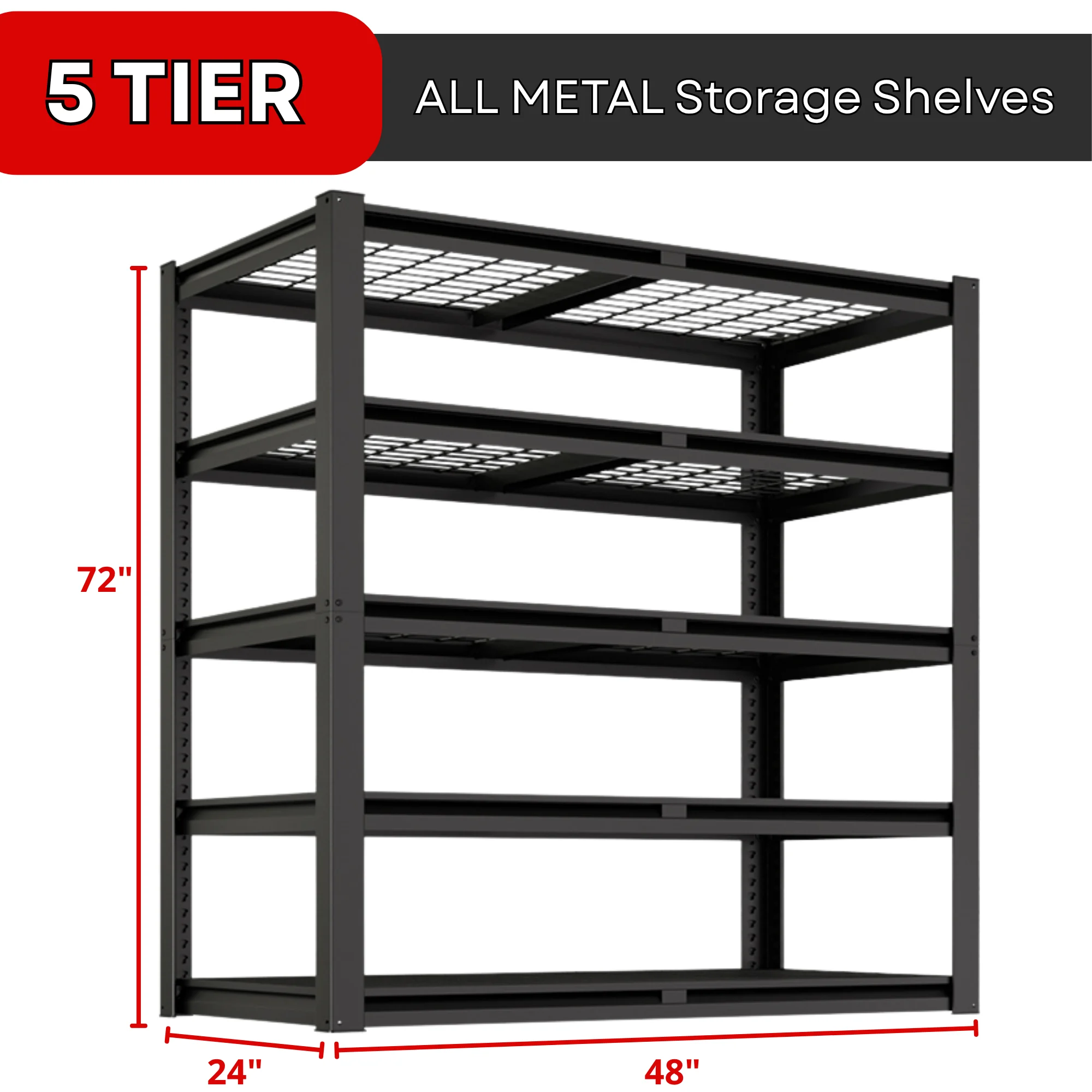 Prilinex 2500LBS Metal Storage Shelves Wire Shelving Unit Garage Storage Rack 47"W x 18"D x 72"H Heavy Duty Industrial Shelving - Image 9