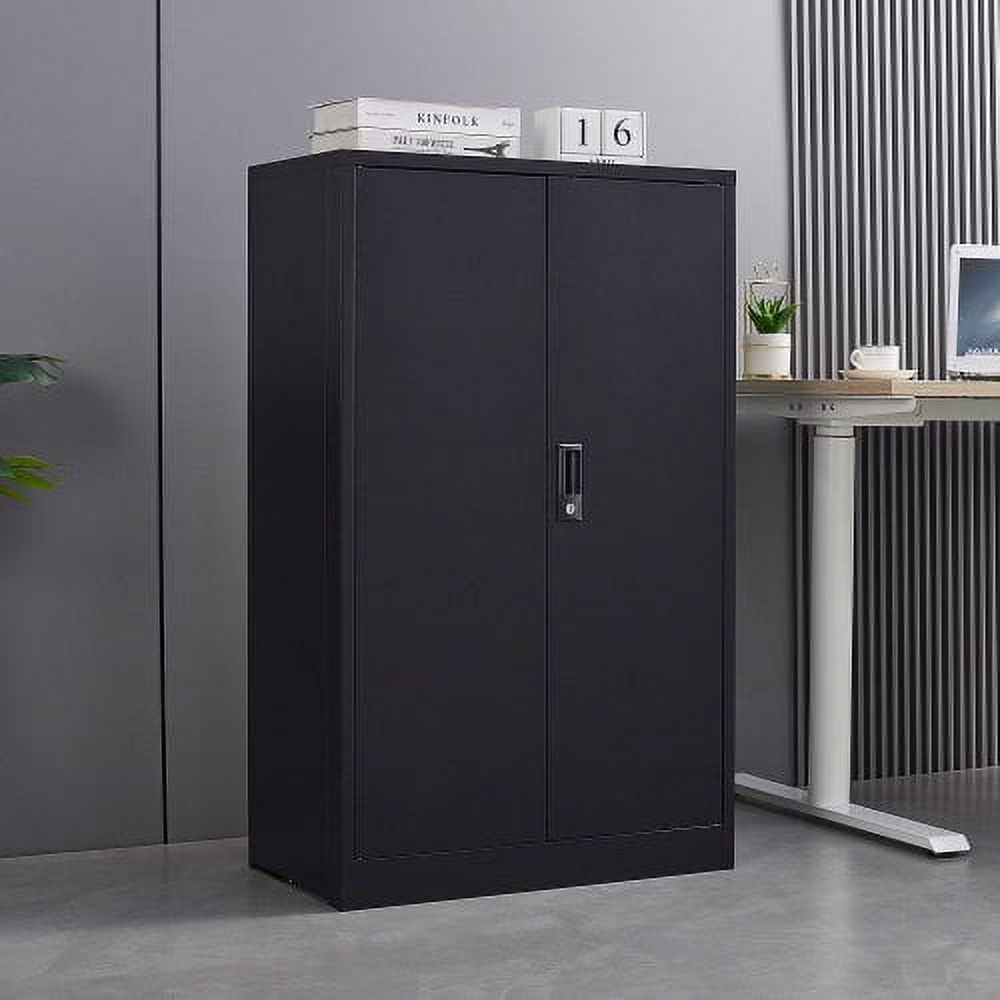 Metal Storage Cabinet with Door and Adjustable Shelves, Tall Steel Locker with Lockable Doors & Top Cabinet - Garage Storage Cabinet for Office, Garage, Home, Easy Assemble Required, White - Image 3