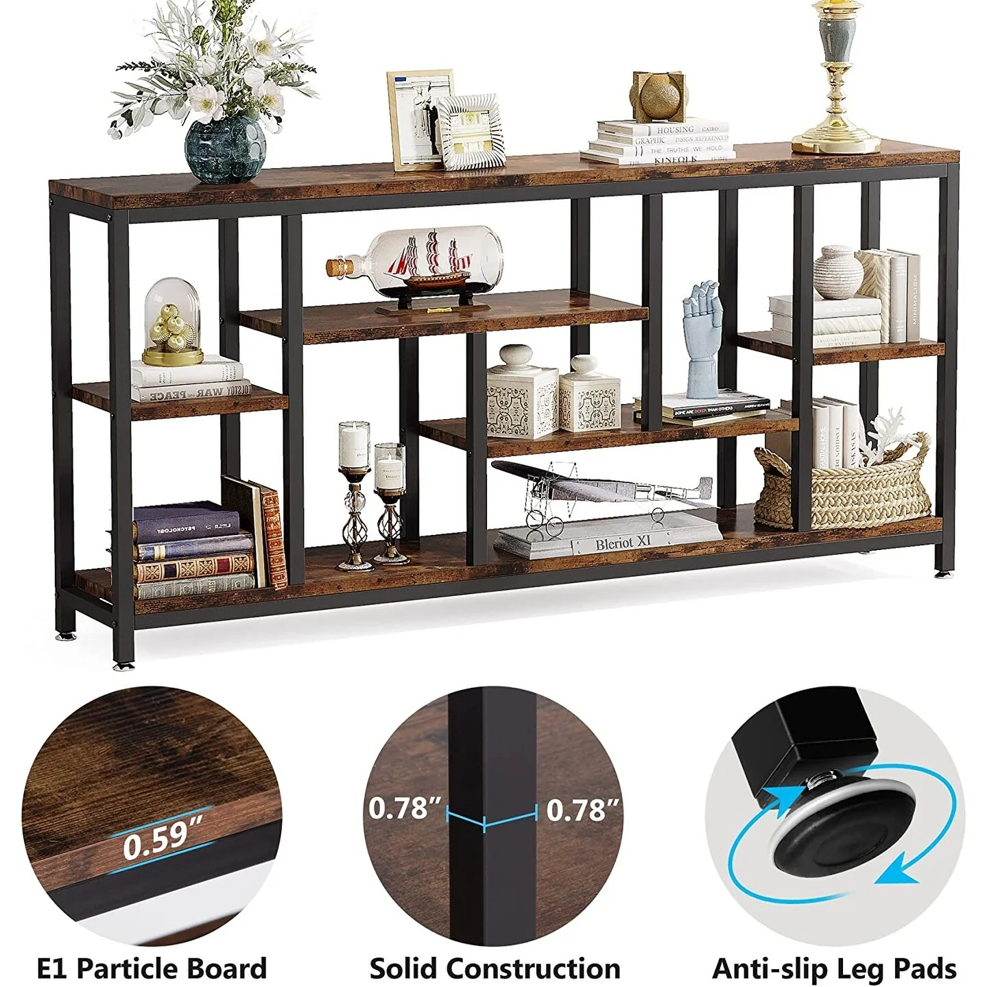 70.9 Inch Console Sofa Table with Storage, 3-Tier Entryway Table for Hallway - Image 9