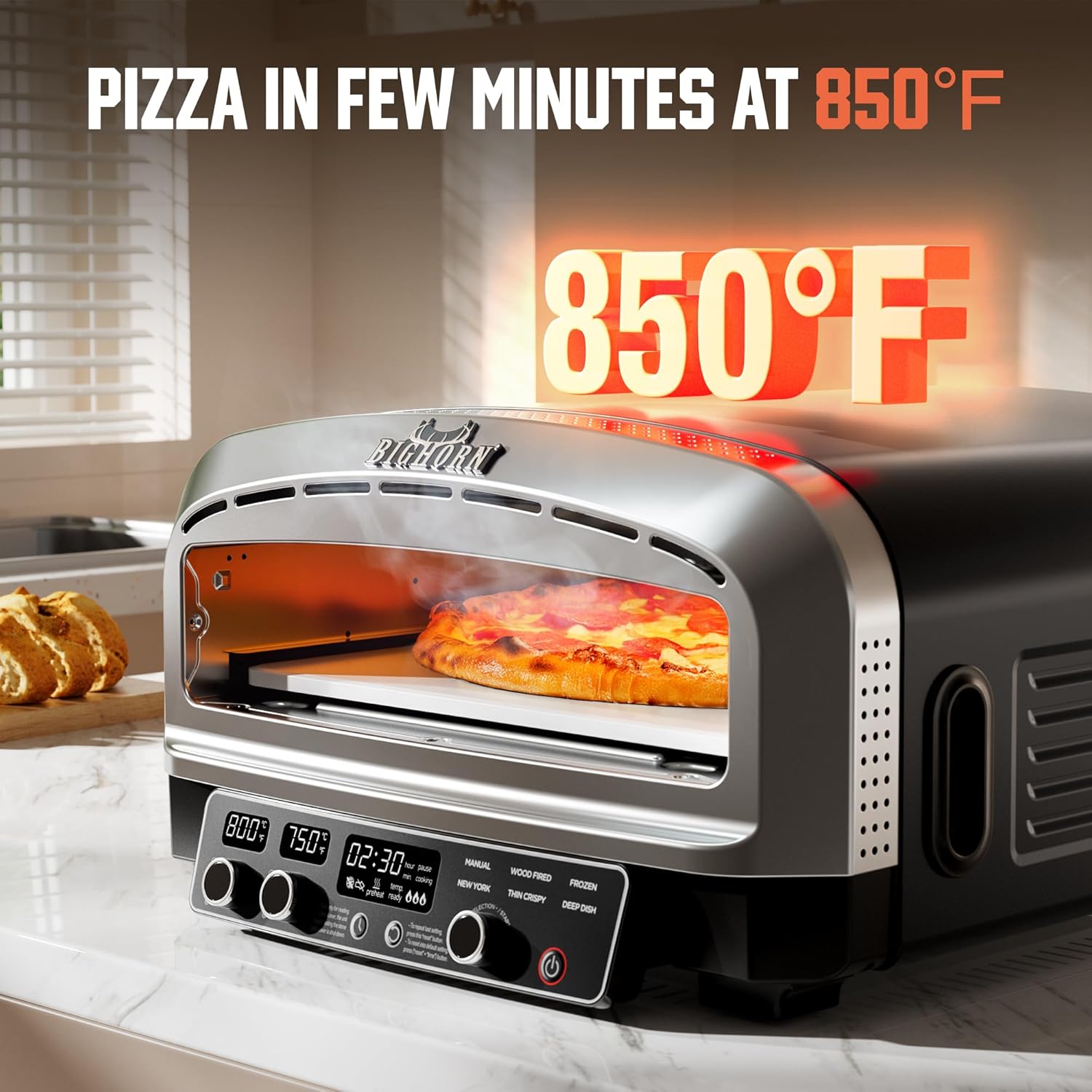 14-Inch Countertop Electric Pizza Oven, Stainless Steel - Image 2