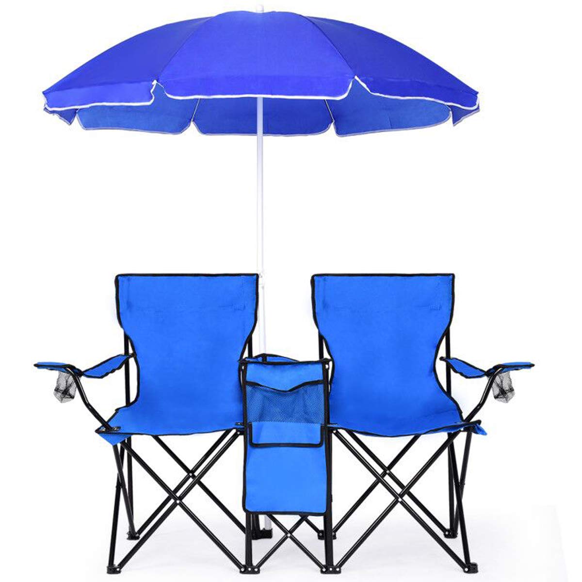 Double Folding Picnic Chairs with Umbrella – Mini Table & Beverage Holder Included - Image 2