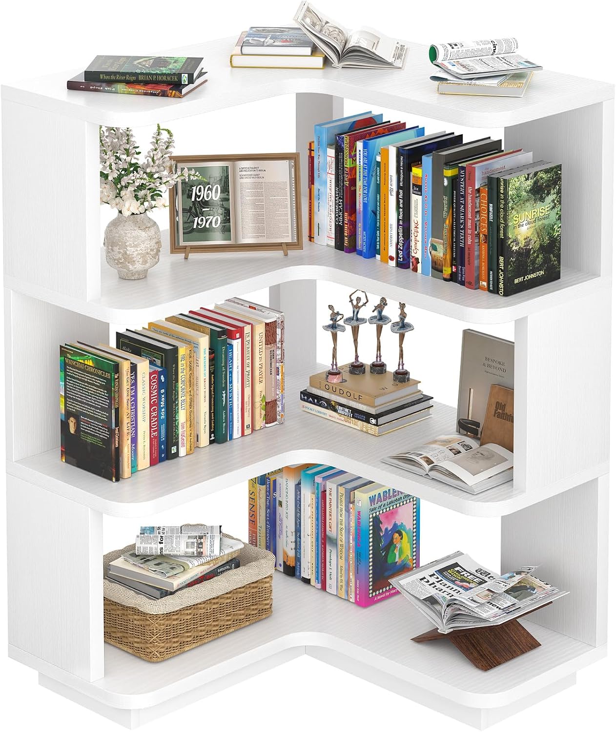 Corner Book Shelf, 6-Shelf L Shaped Corner Bookshelf with Baffle - Image 8