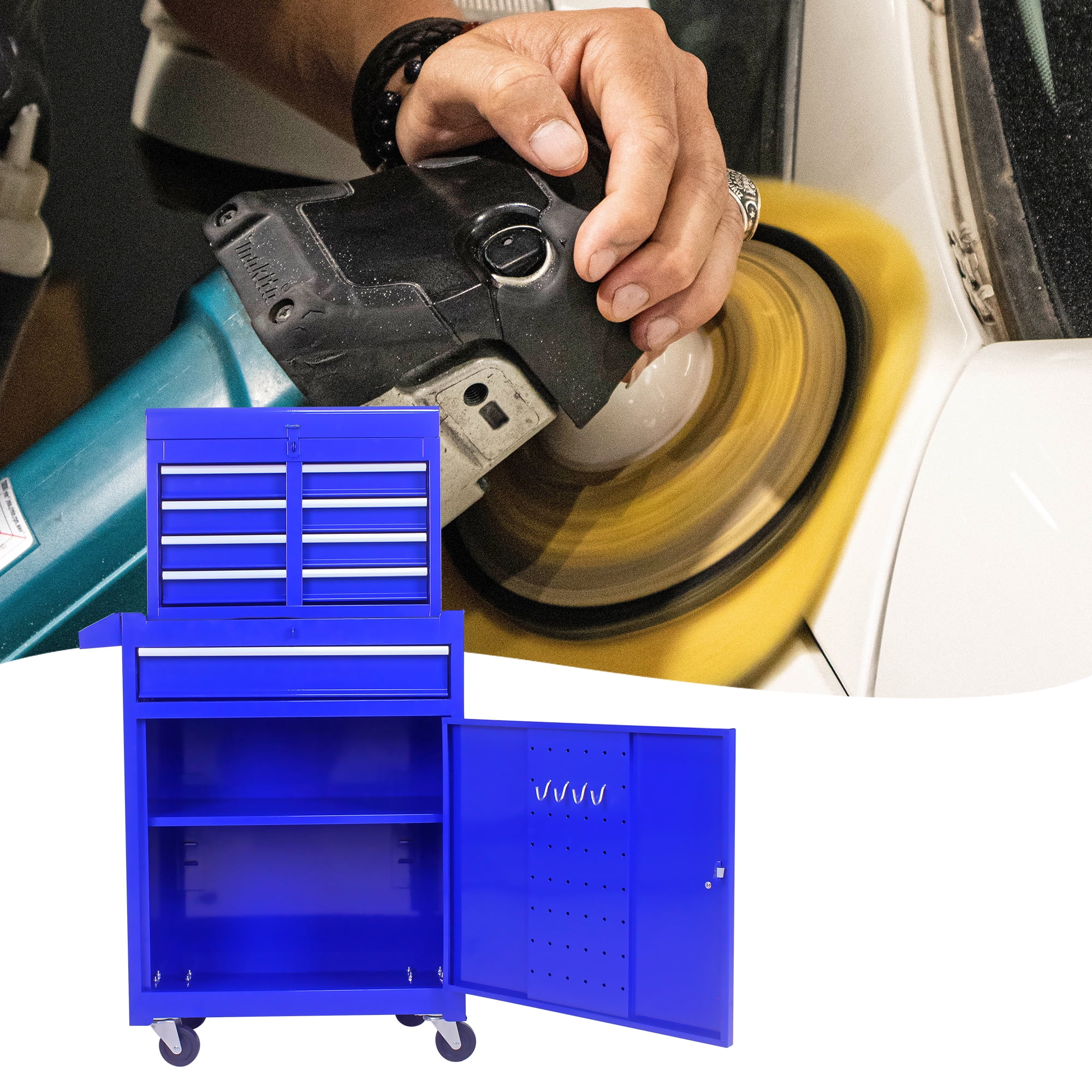 5-Drawer Rolling Tool Chest & Removable Tool Box with Locking System, Tool Box Organizer with 4 Wheels&Hooks, Large Capacity Garage Storage Cabinet for Warehouse and Repair Shop, Orange - Image 24