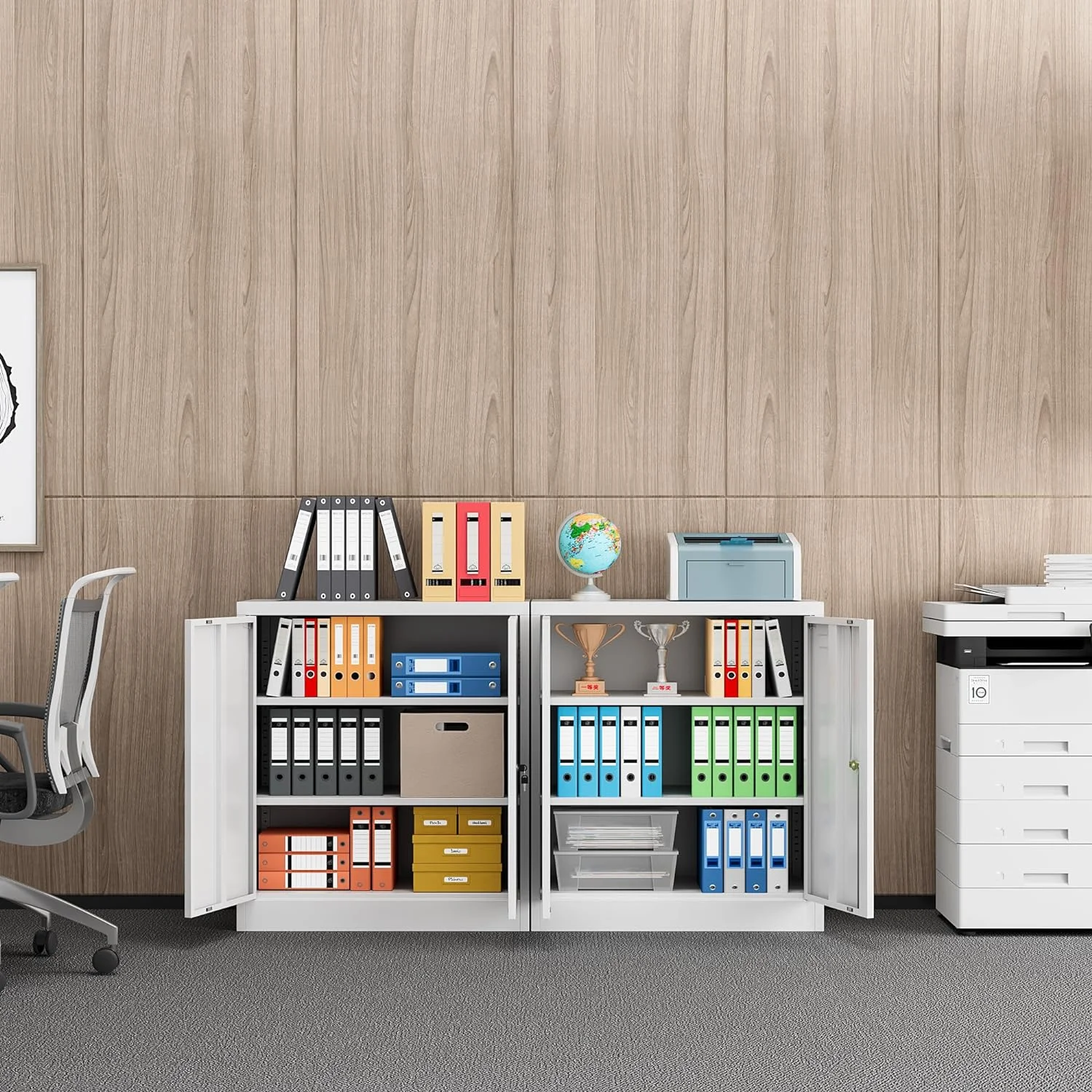 Metal Storage Cabinet, Garage Storage Cabinet with Doors and 2 Adjustable Shelves, 36" White Metal Cabinet, Locking Cabinet for Home,Garage,Office,School - Image 8