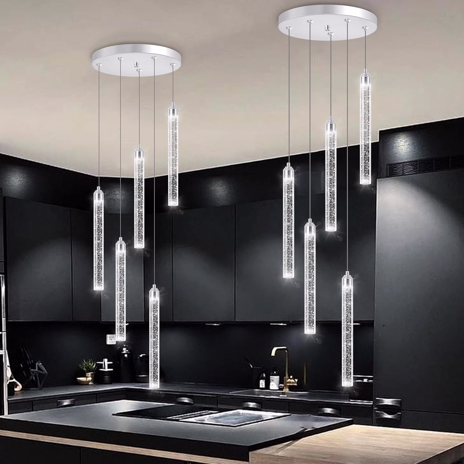 Modern Crystal Pendants Lighting Mini Chandelier for Kitchen Island LED Dimmable Ceiling Handing Lighting Adjustable Flush Mount Ceiling Light for Dining Room Hallway - Image 11
