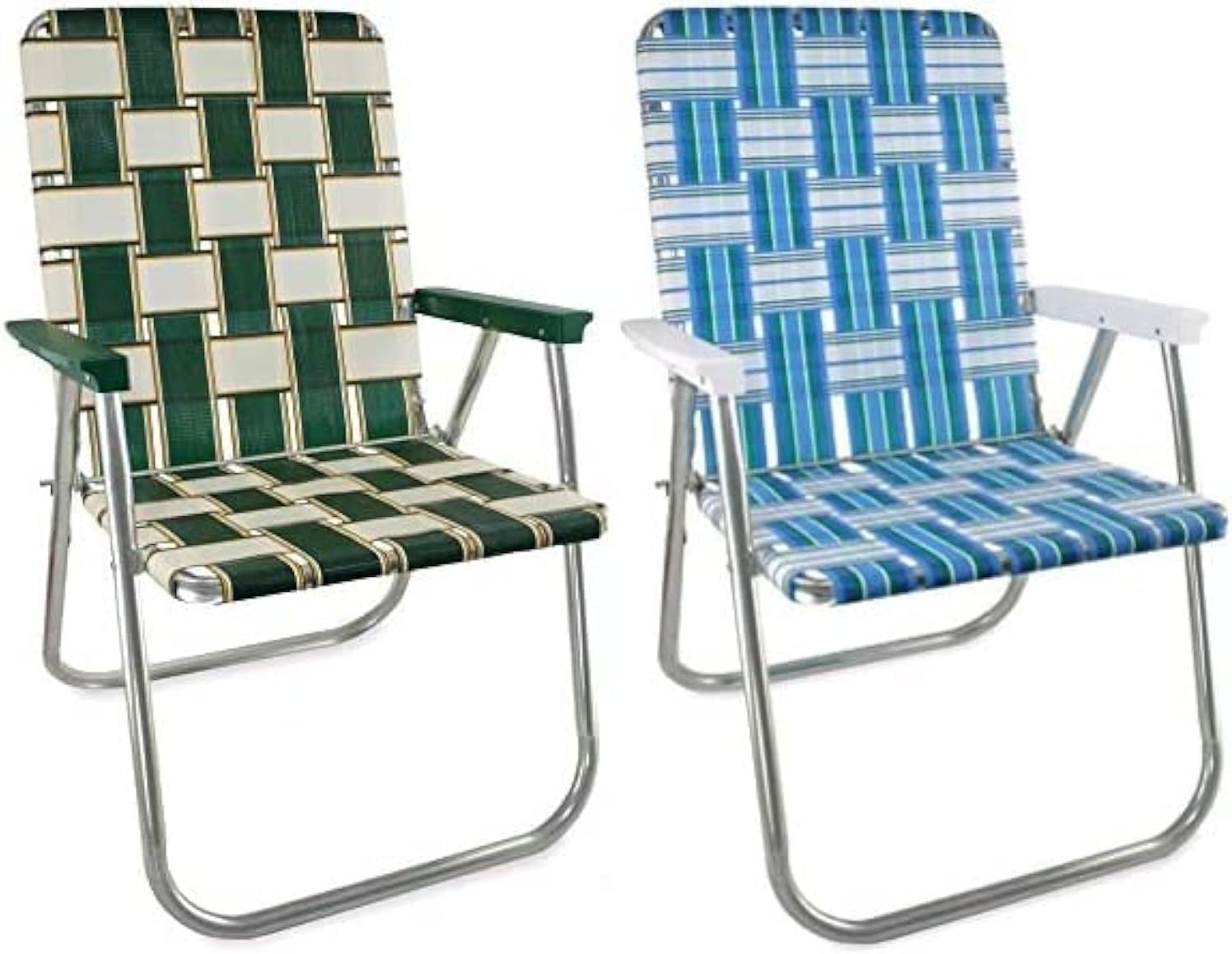 Outdoor Chairs for Camping. Made with Lightweight Aluminum Frames and UV-Resistant Webbing. Folds for Easy Storage 2- Pack (Charleston with Green Arms, Classic) - Image 3