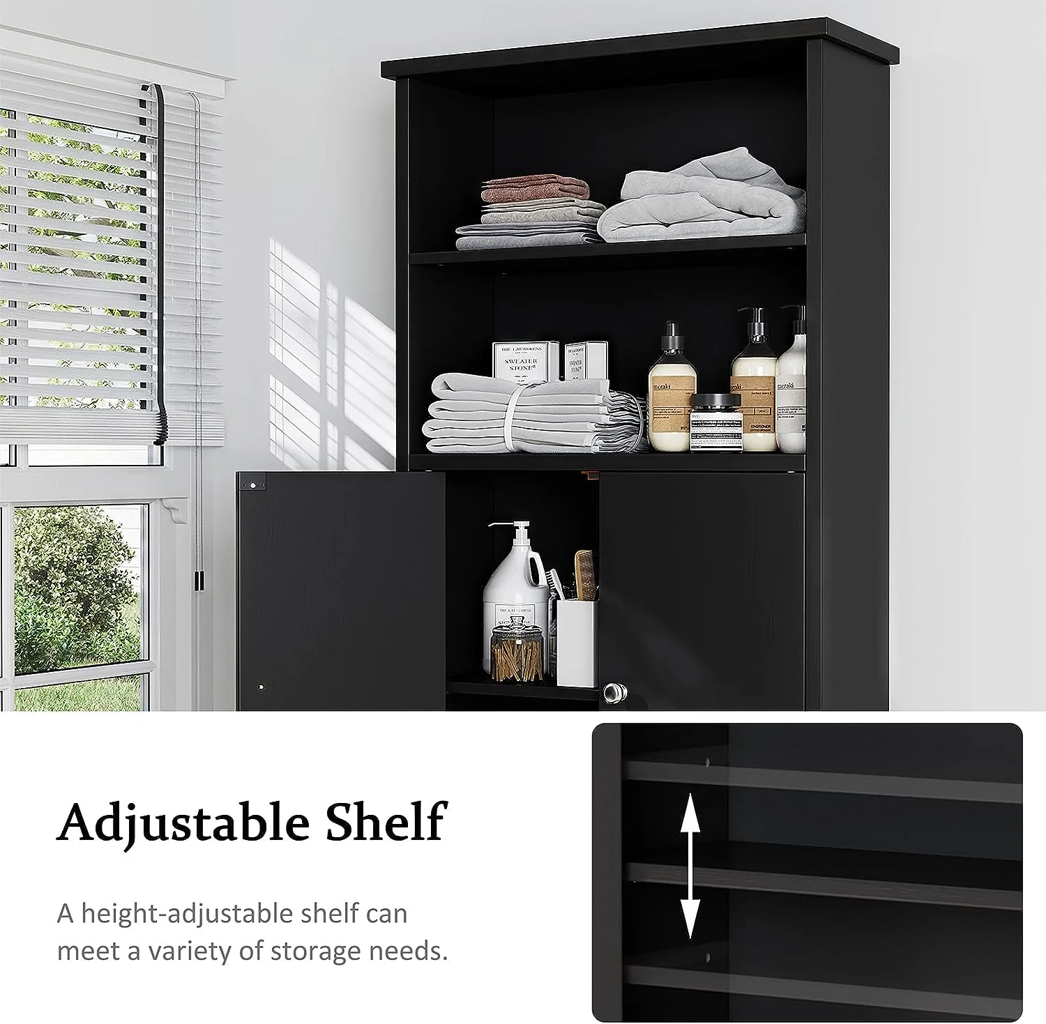 Sobaniilo Over The Toilet Storage Cabinet for Bathroom, Storage Organizer Over Toilet, Space Saver W/Adjustable Shelf & Open Storage Shelf, 75in, White - Image 20
