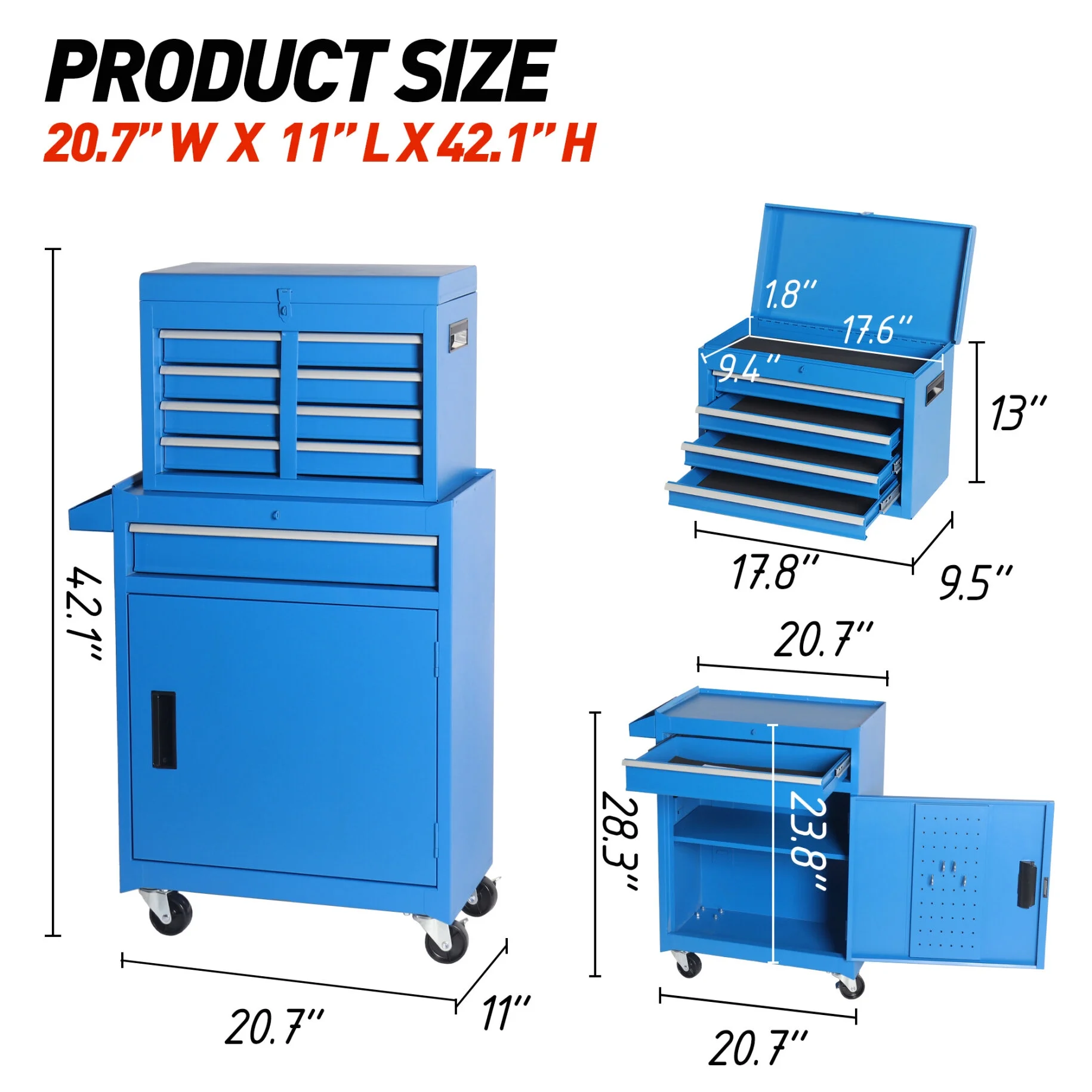 Rolling Tool Chest with 5 Drawers and Detachable Top Box Heavy Duty Steel Construction Lockable Wheels for Garage Workshop Storage Organization - Image 19