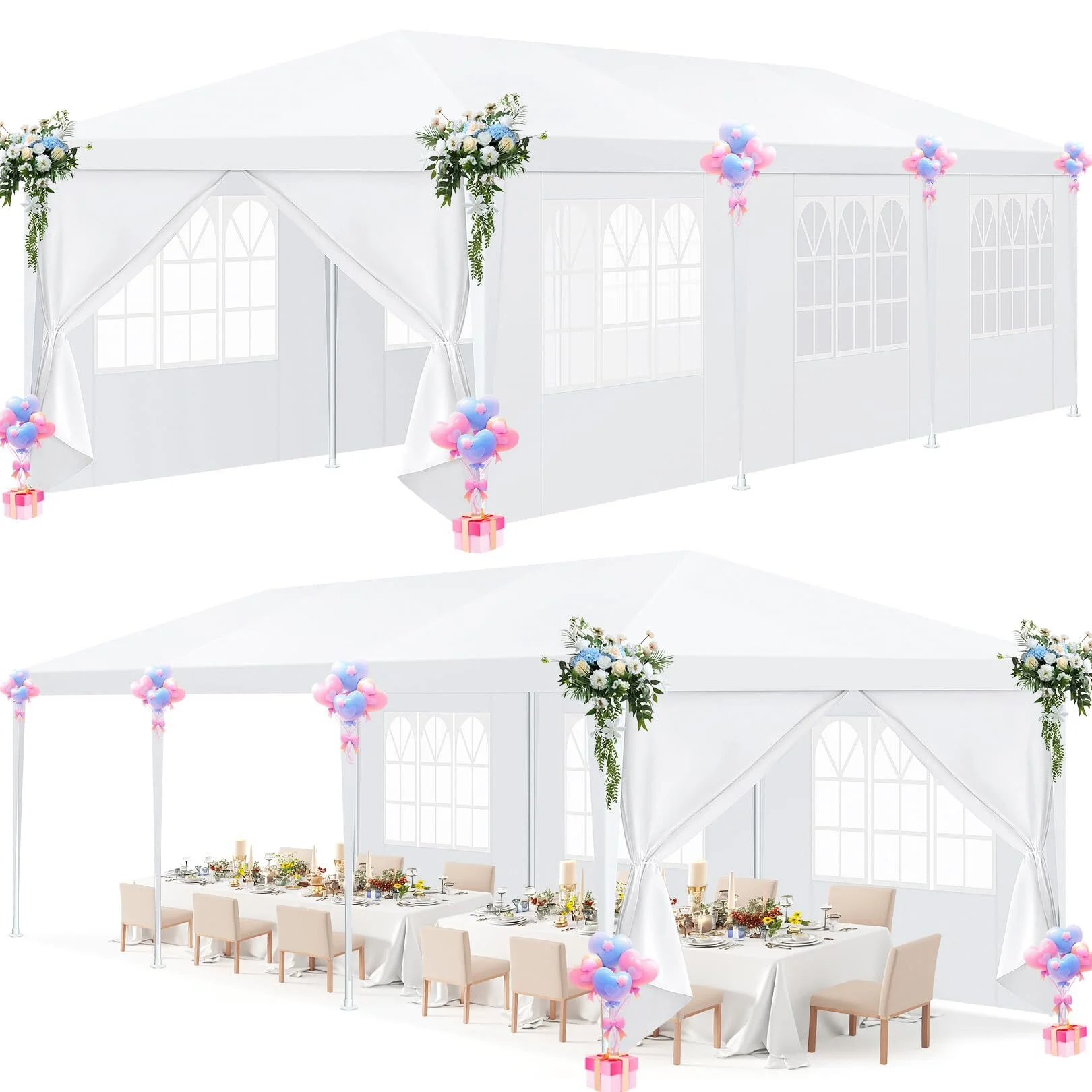 Hoteel Party Tent 10x20 Canopy Tents for Parties with 4 Removable Sidewalls, Patio Camping Gazebo, Portable Tent for Parties, Weddings, BBQ, Waterproof, White - Image 18