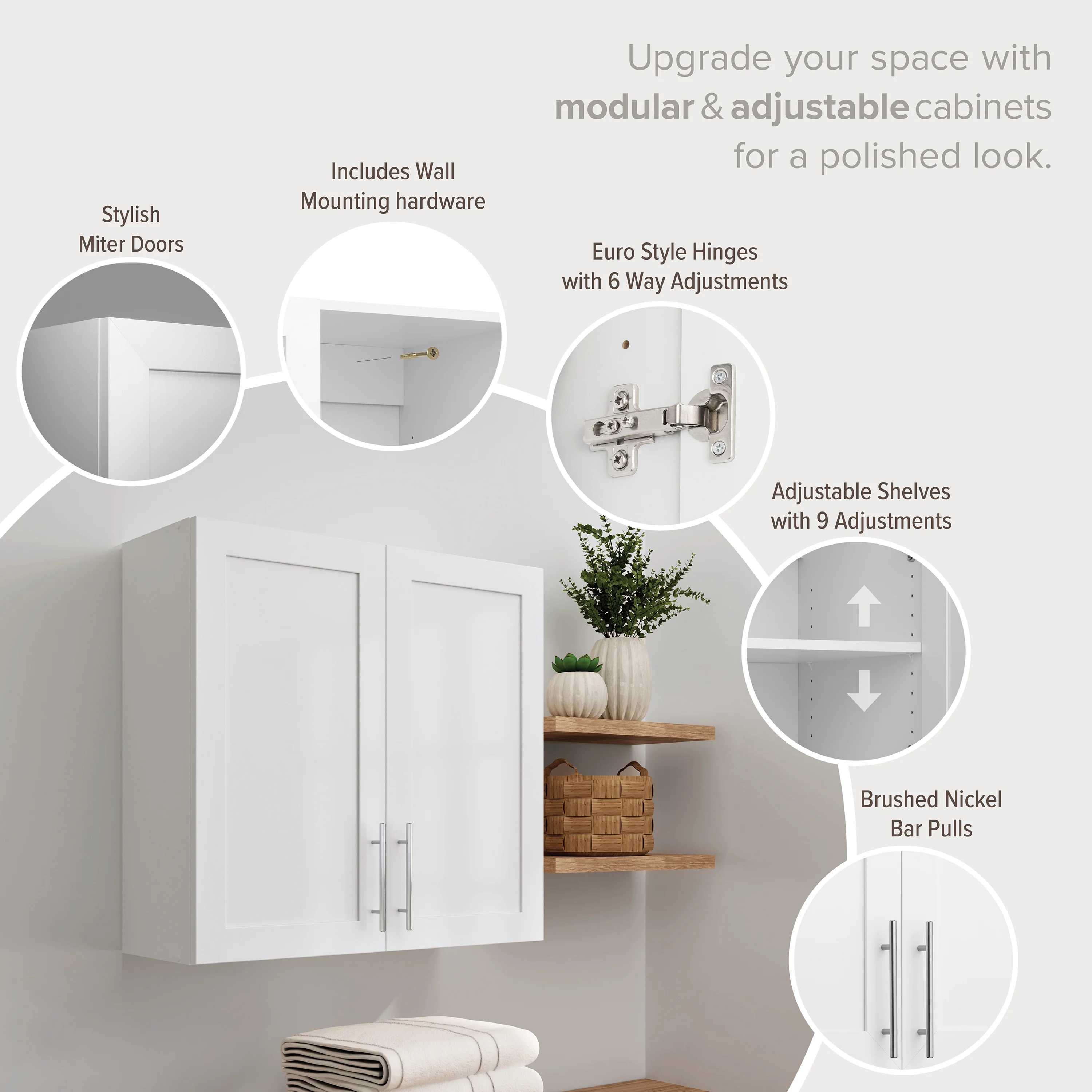 Prepac Elite 32" H Wall Cabinet with Panel Doors, White Storage Cabinet, Bathroom Cabinet, Pantry Cabinet with with 1 Adjustable Shelf 12.75" D x 32" W x 30" H, WSUR-1003-1 - Image 6