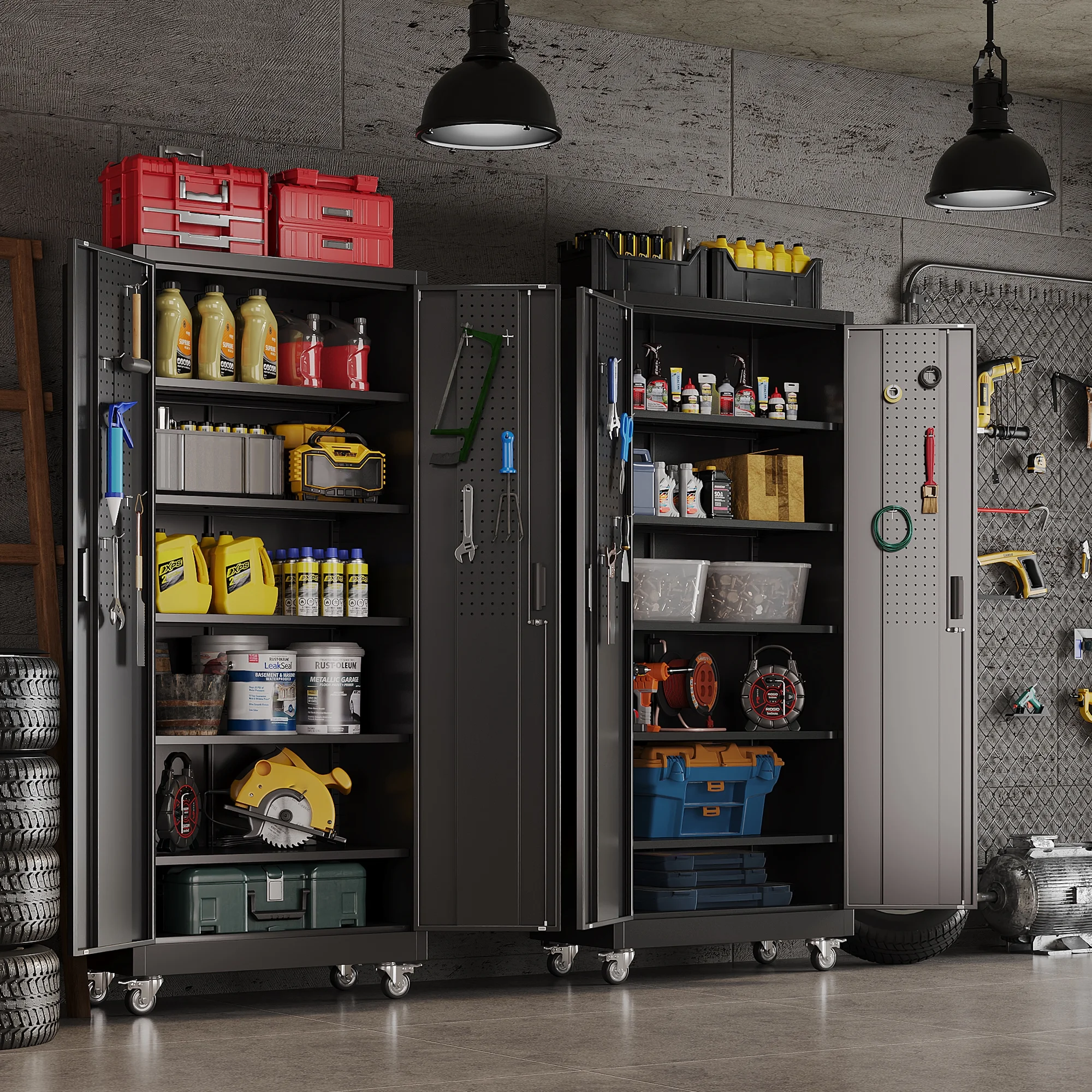 Gaeanet Rolling Tool Storage Cabinet with 5 Adjustable Shelves and Pegboard,Metal Garage Storage Cabinet with Wheels for Garage Home Office Utility Room,71" H-32" W-16" D,Required Assembly, Black - Image 10