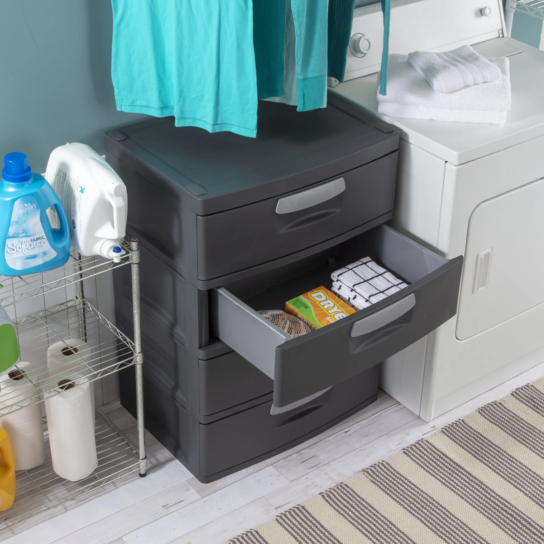 Sterilite 4 Drawer Unit, Durable Plastic Storage Solution for Garages and Basements, Dark Gray - Image 7