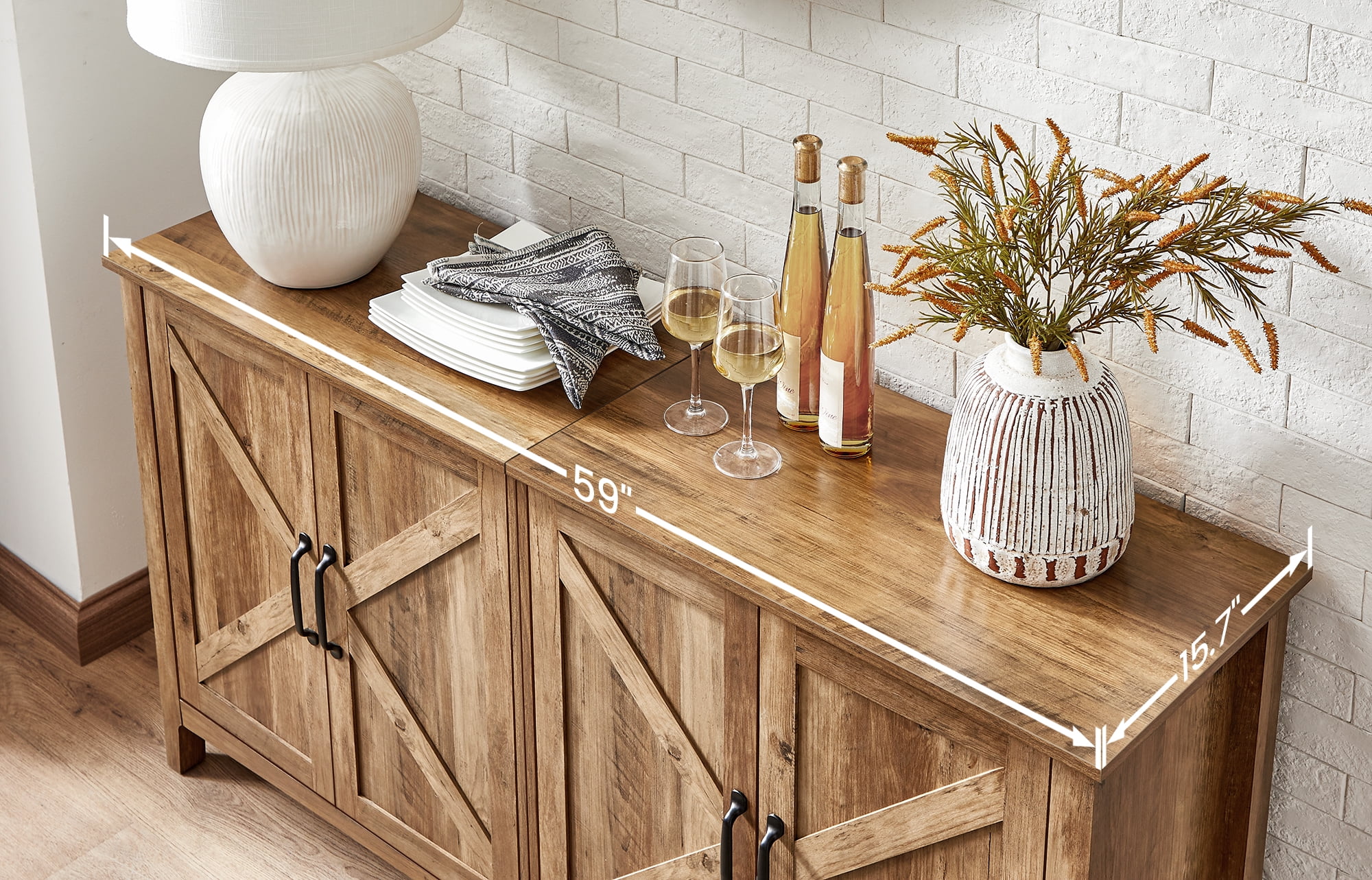 Buffet Cabinet Sideboard Storage Cabinet with Adjustable Shelves for Living Room Rustic Walnut - Image 5
